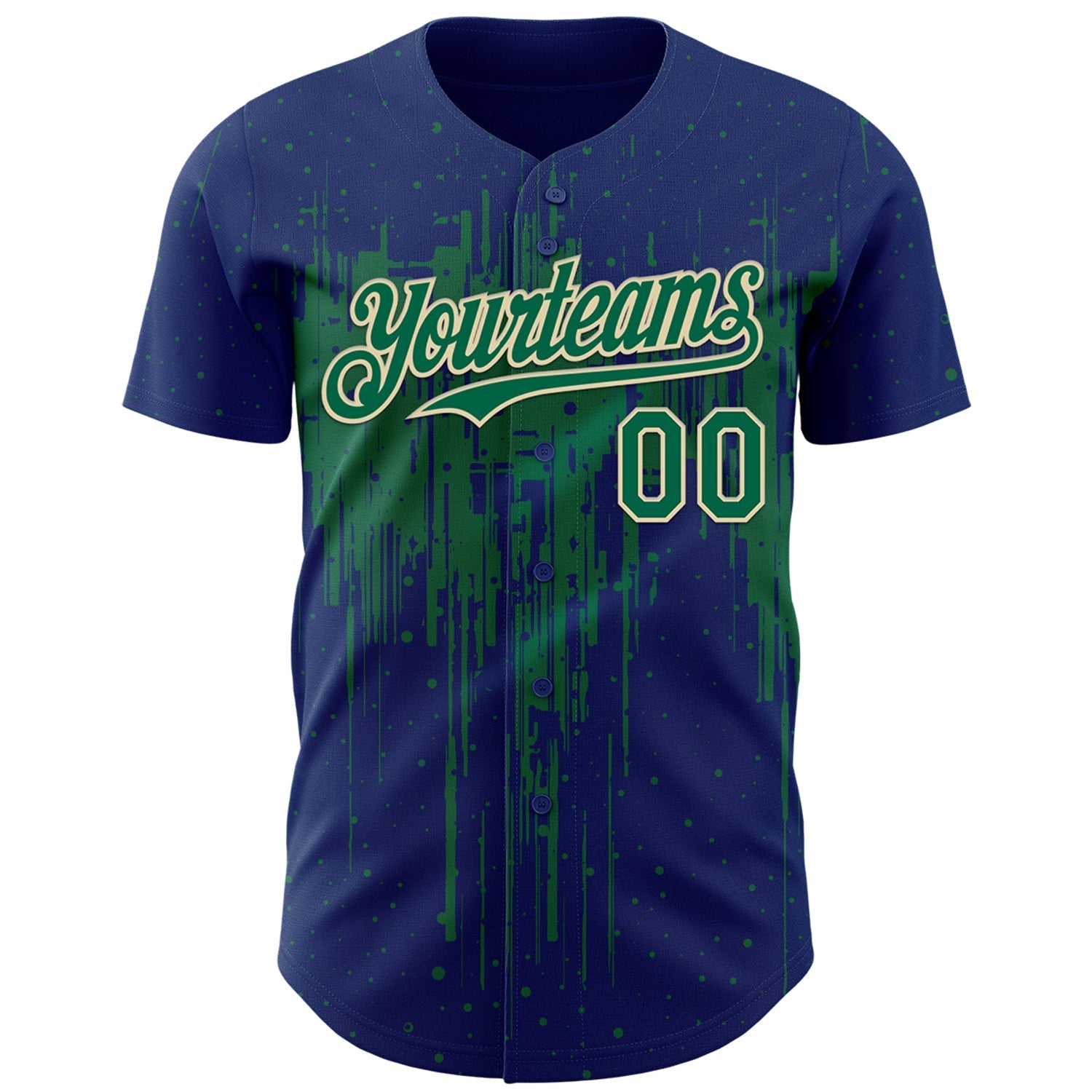 Custom Royal Kelly Green-Cream Dripping Splatter Paint Authentic Baseball Jersey baseball jersey product view 2