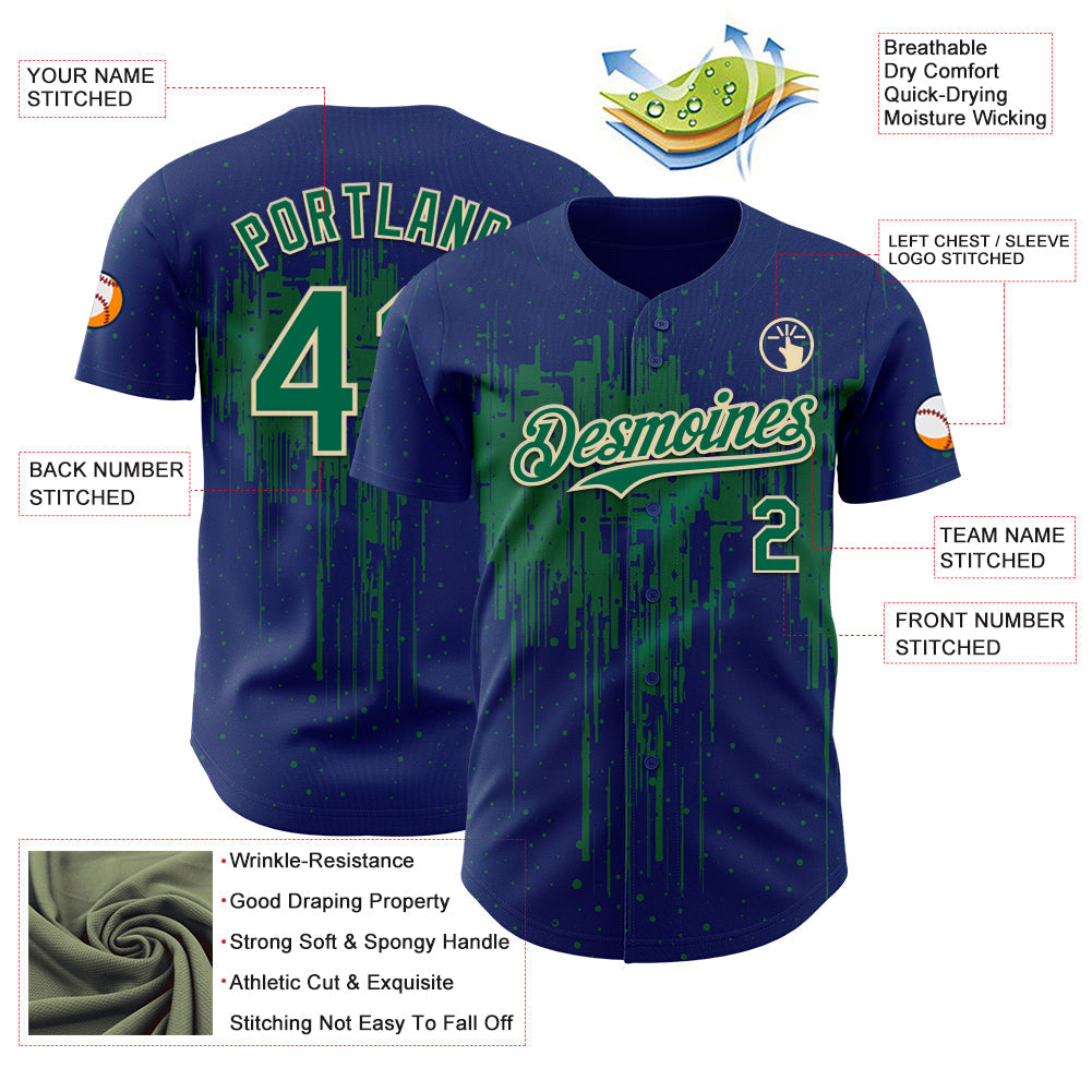 Custom Royal Kelly Green-Cream Dripping Splatter Paint Authentic Baseball Jersey baseball jersey product view 3