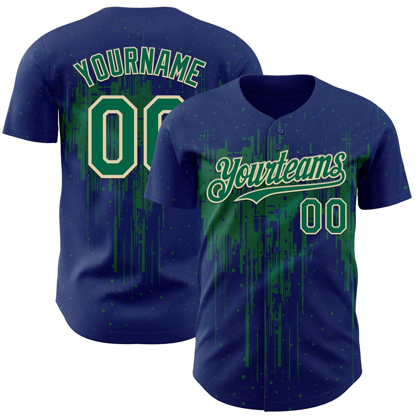 Custom Royal Kelly Green-Cream Dripping Splatter Paint Authentic Baseball Jersey baseball jersey product view 1