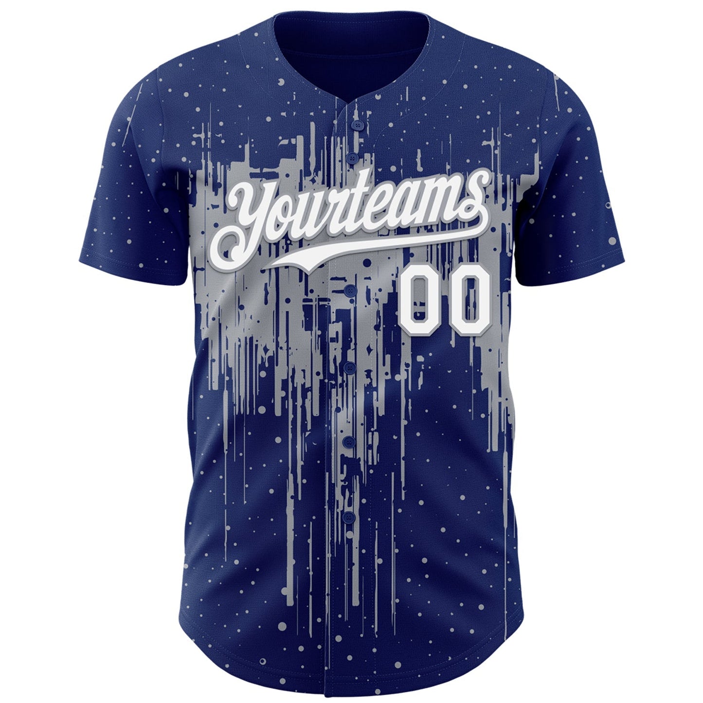 Custom Royal White-Gray Dripping Splatter Paint Authentic Baseball Jersey baseball jersey product view 2