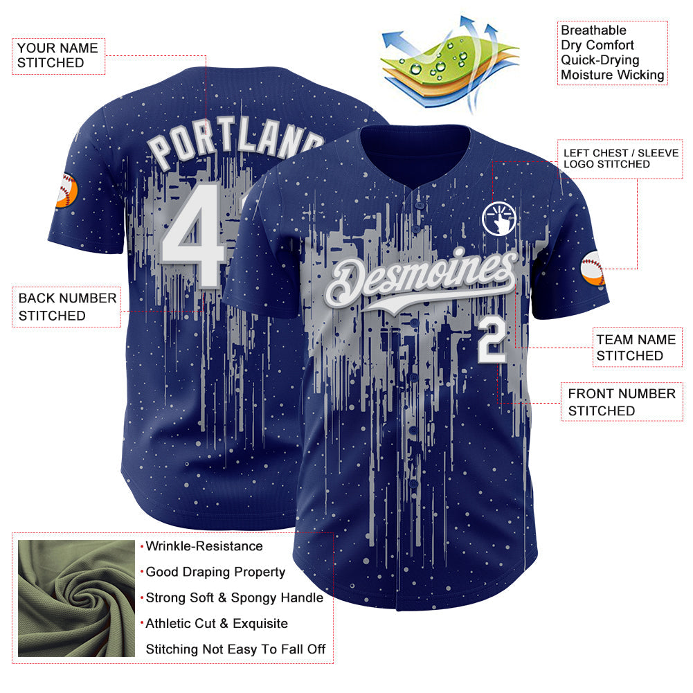 Custom Royal White-Gray Dripping Splatter Paint Authentic Baseball Jersey baseball jersey product view 3