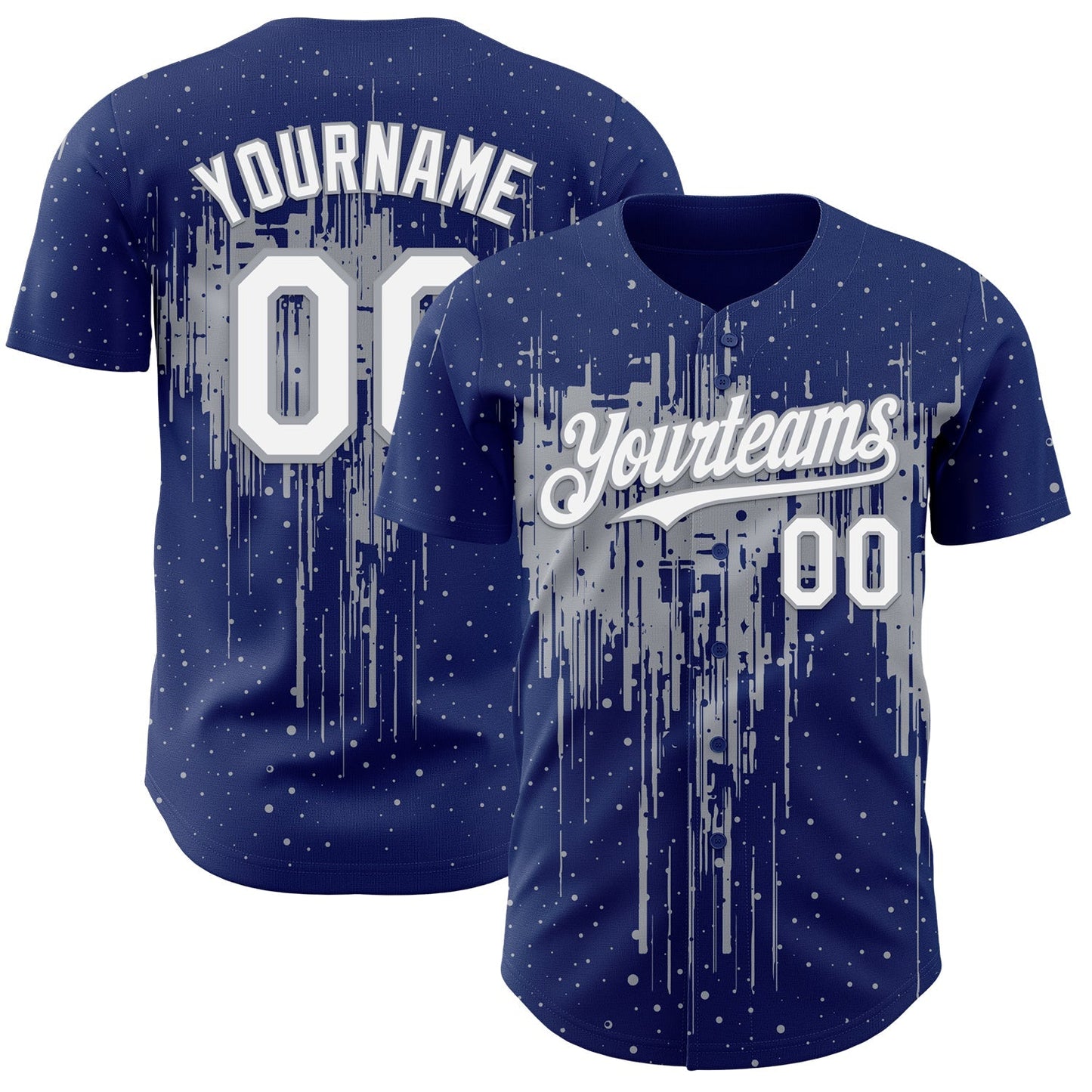Custom Royal White-Gray Dripping Splatter Paint Authentic Baseball Jersey baseball jersey product view 1