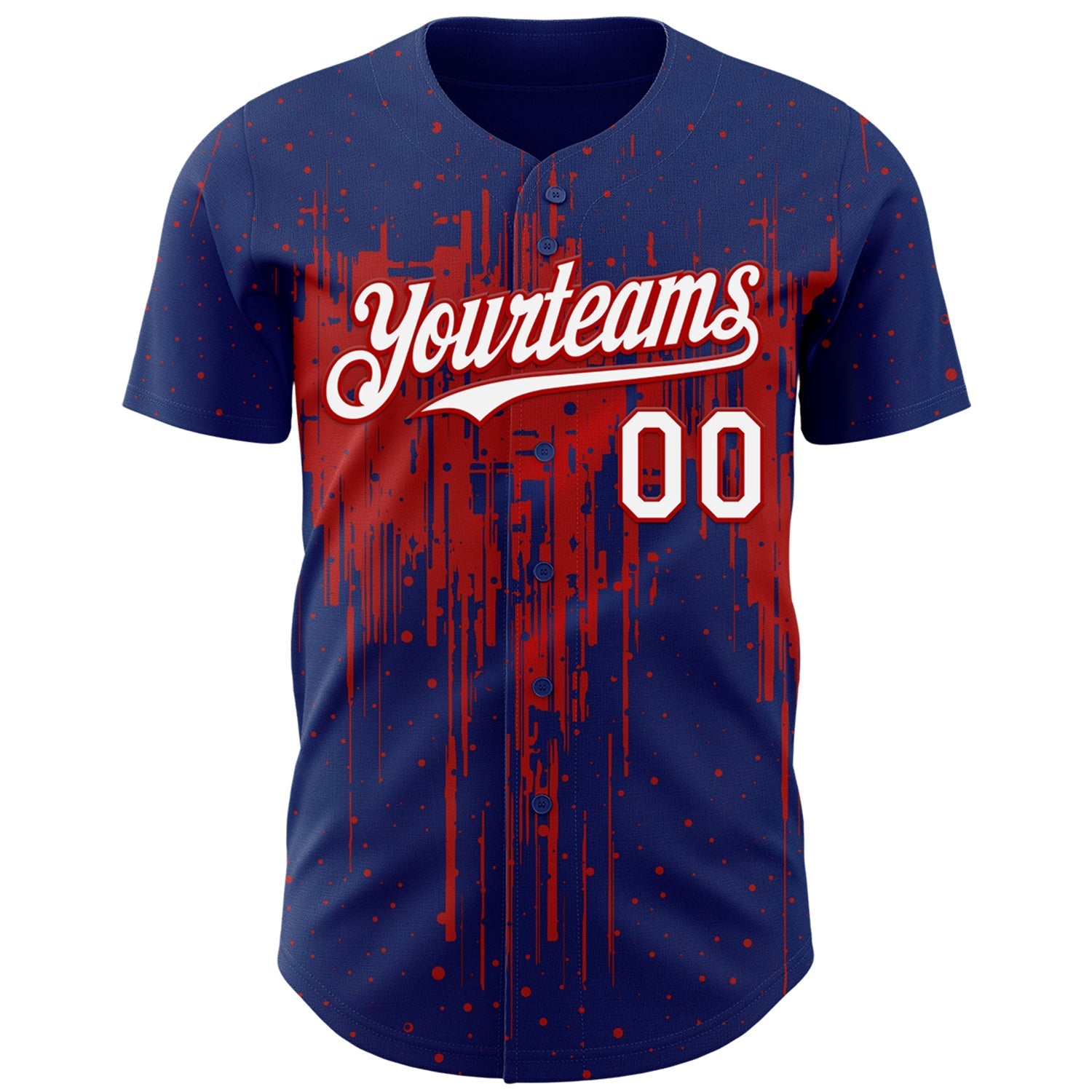 Custom Royal White-Red Dripping Splatter Paint Authentic Baseball Jersey baseball jersey product view 2