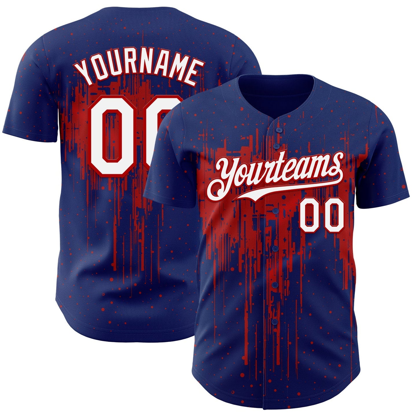Custom Royal White-Red Dripping Splatter Paint Authentic Baseball Jersey baseball jersey product view 1