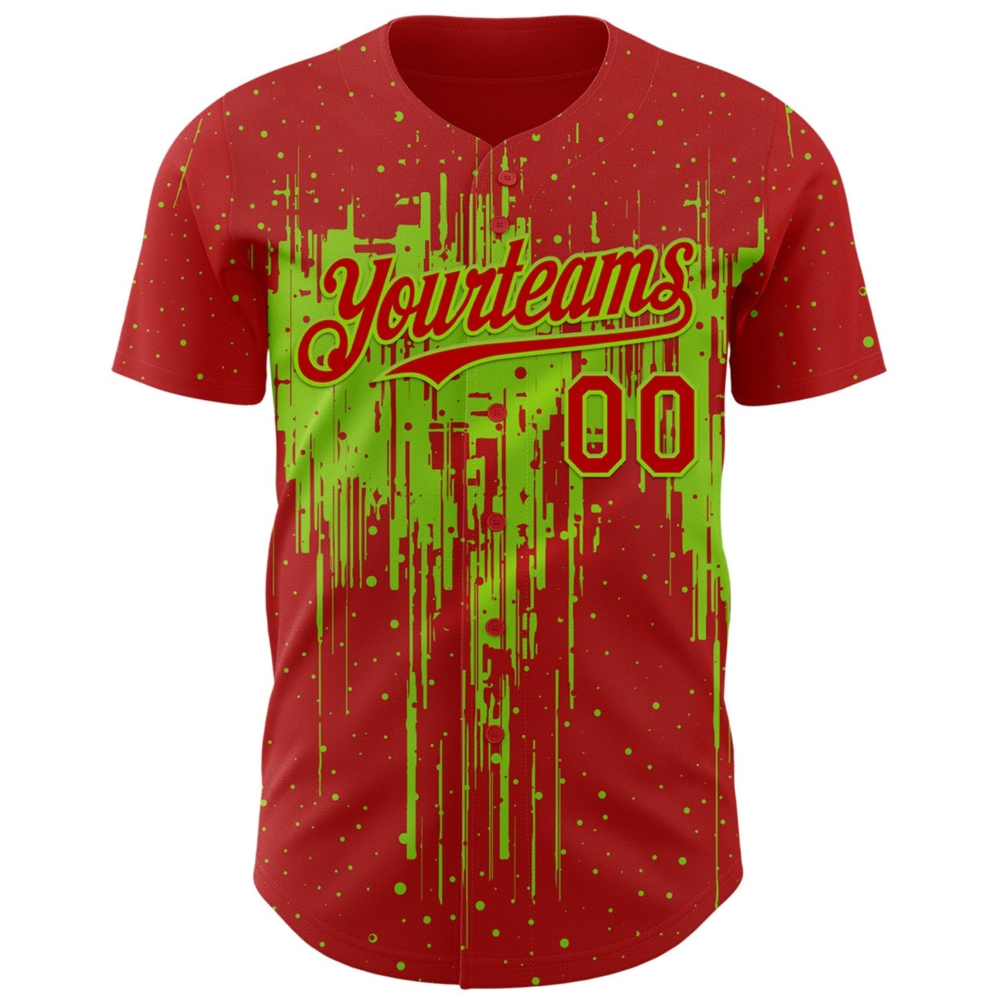 Custom Red Neon Green Dripping Splatter Paint Authentic Baseball Jersey baseball jersey product view 2