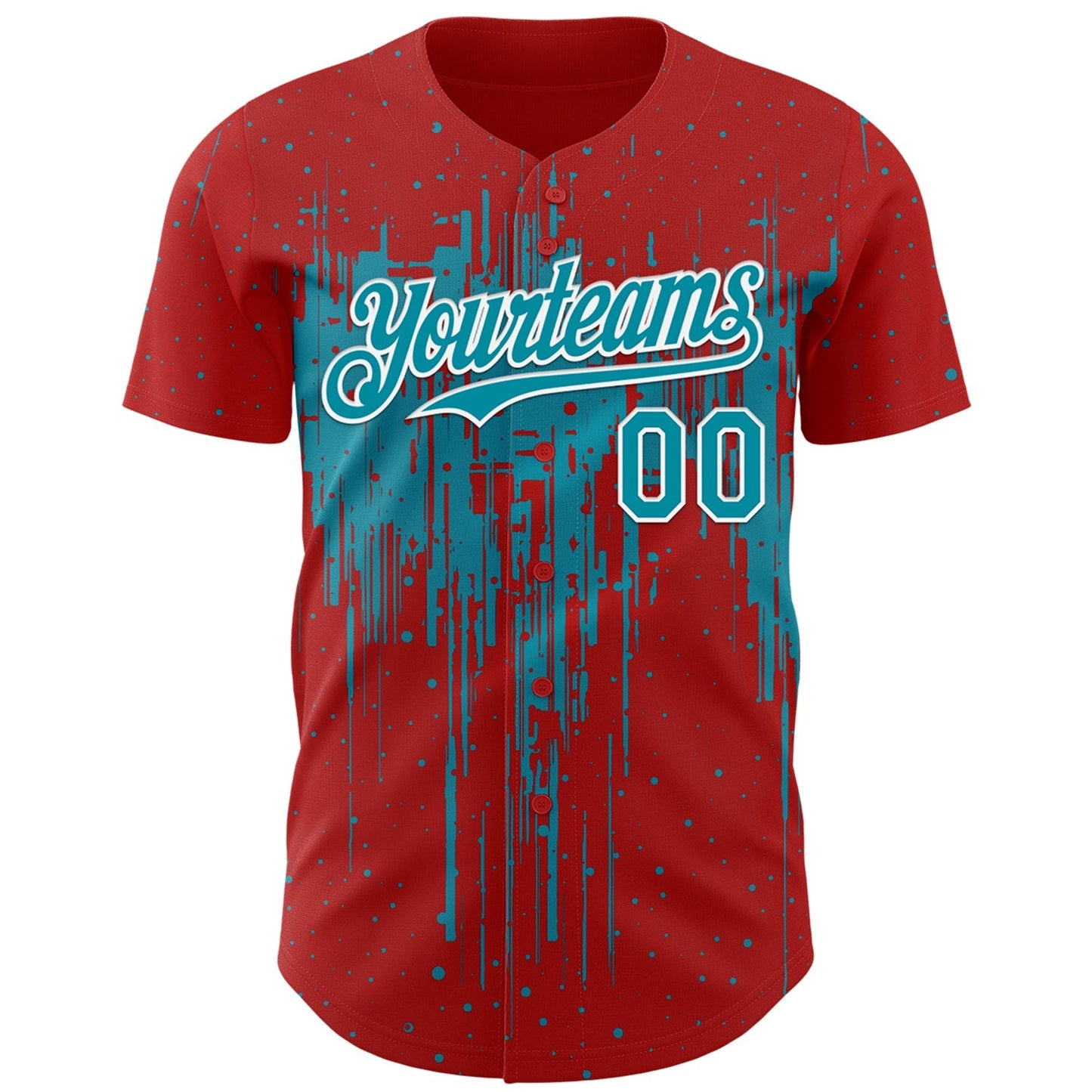 Custom Red Teal-White Dripping Splatter Paint Authentic Baseball Jersey baseball jersey product view 2