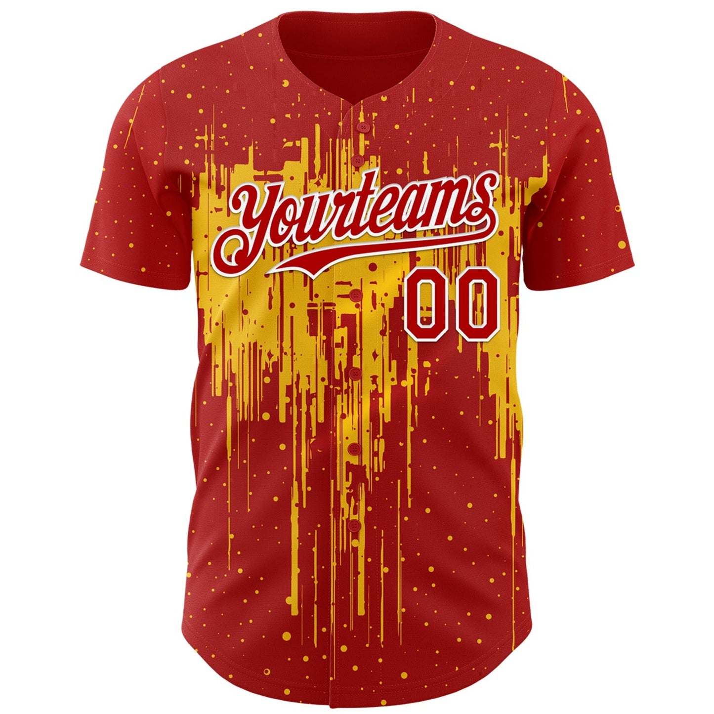 Custom Red White-Yellow Dripping Splatter Paint Authentic Baseball Jersey baseball jersey product view 2