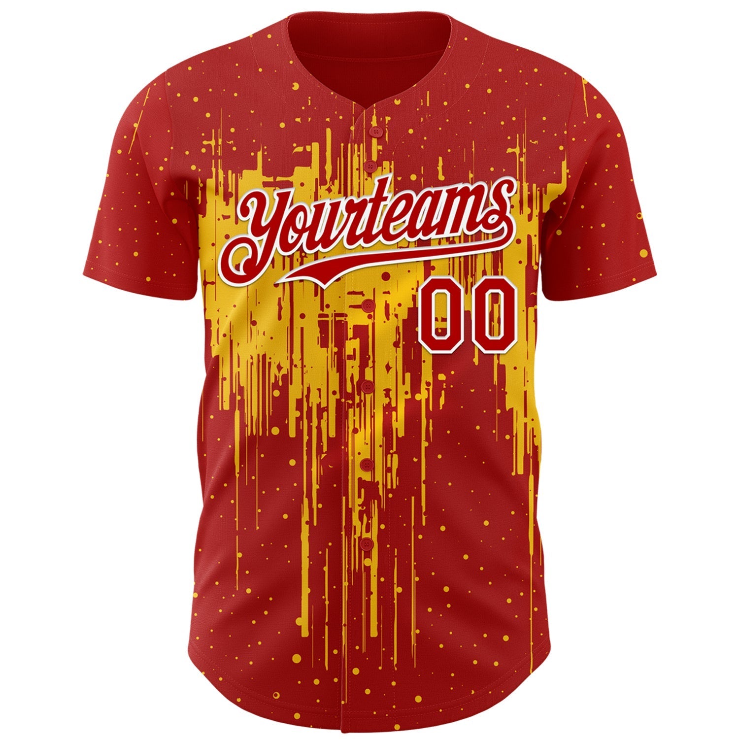 Custom Red White-Yellow Dripping Splatter Paint Authentic Baseball Jersey baseball jersey product view 2