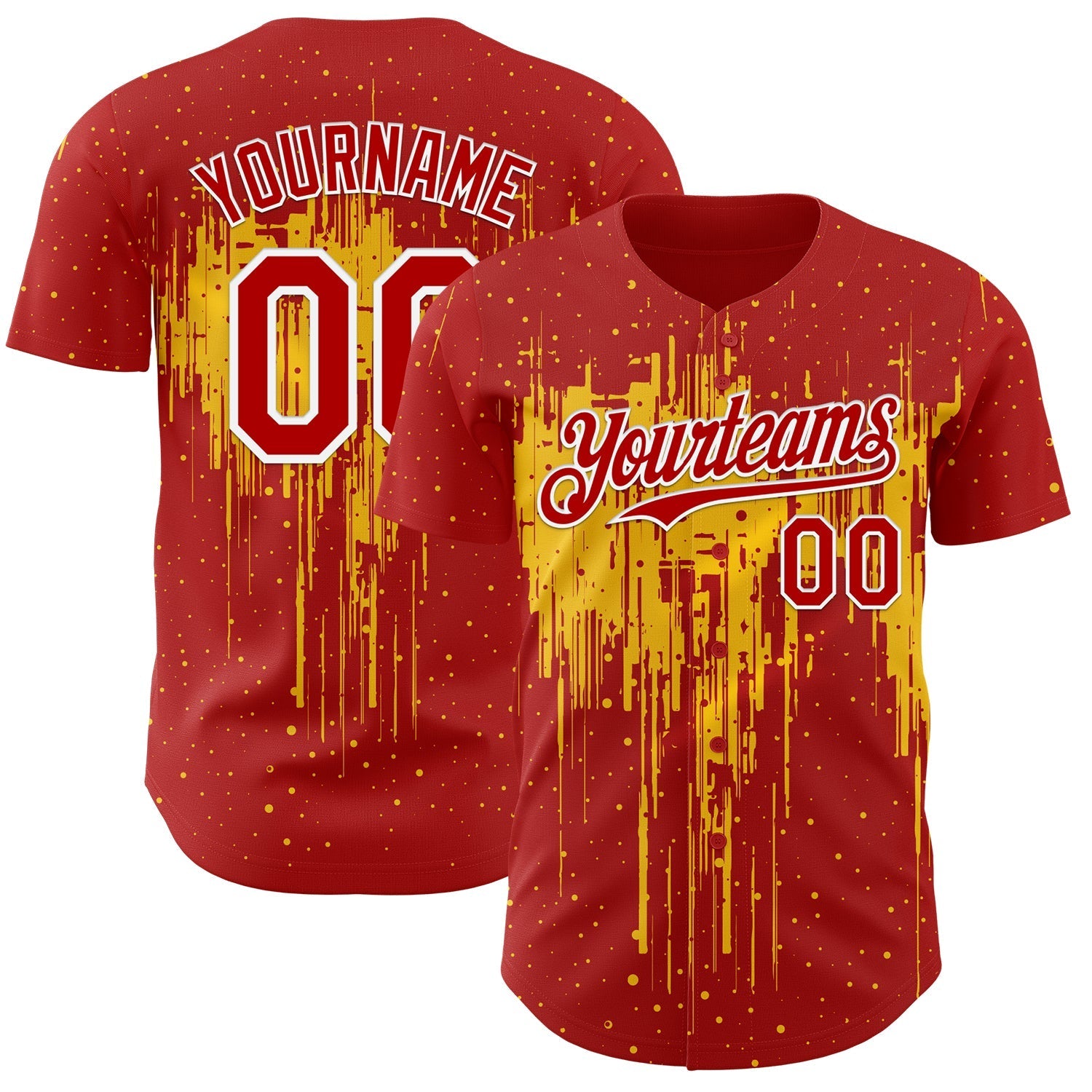Custom Red White-Yellow Dripping Splatter Paint Authentic Baseball Jersey baseball jersey product view 1