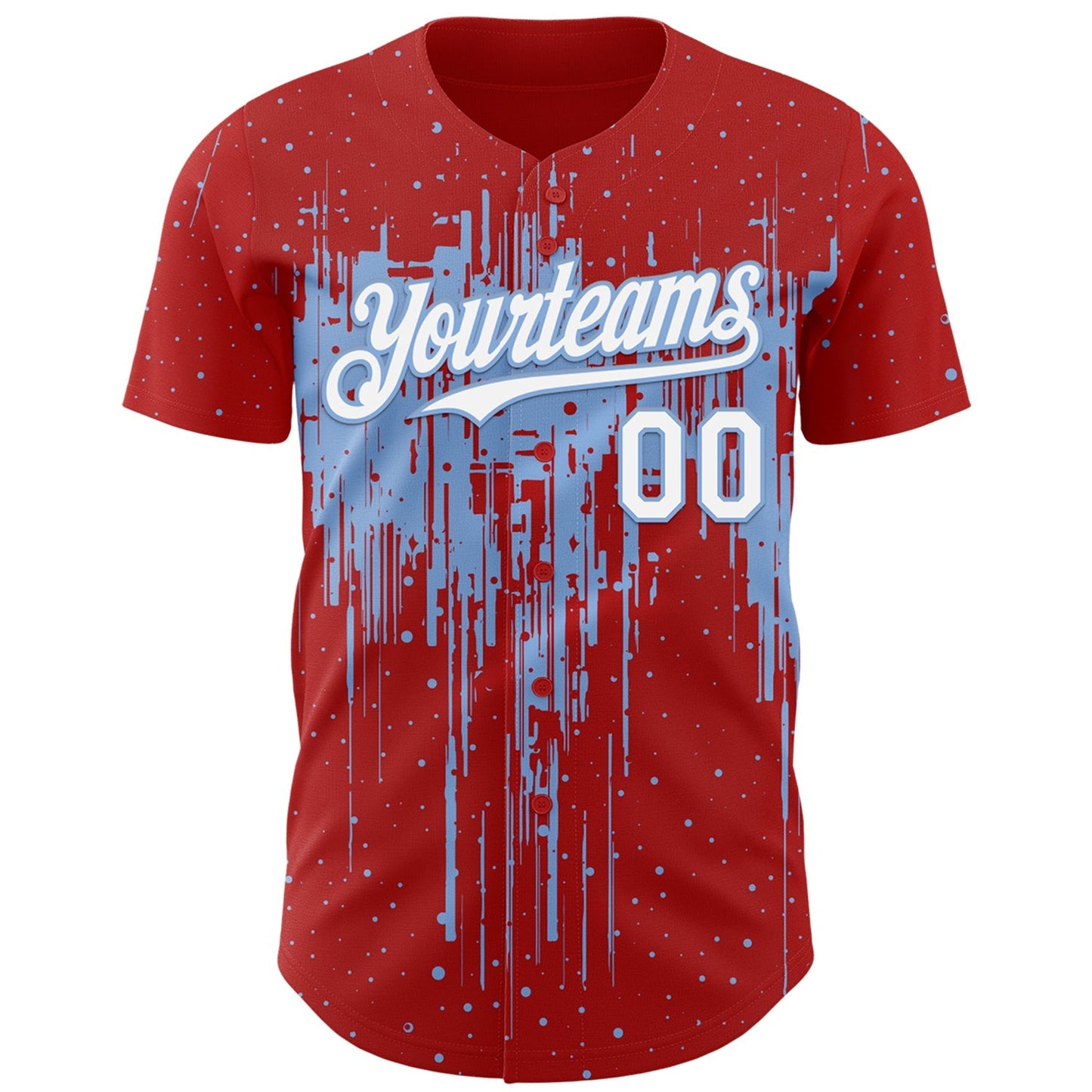 Custom Red White-Light Blue Dripping Splatter Paint Authentic Baseball Jersey baseball jersey product view 2