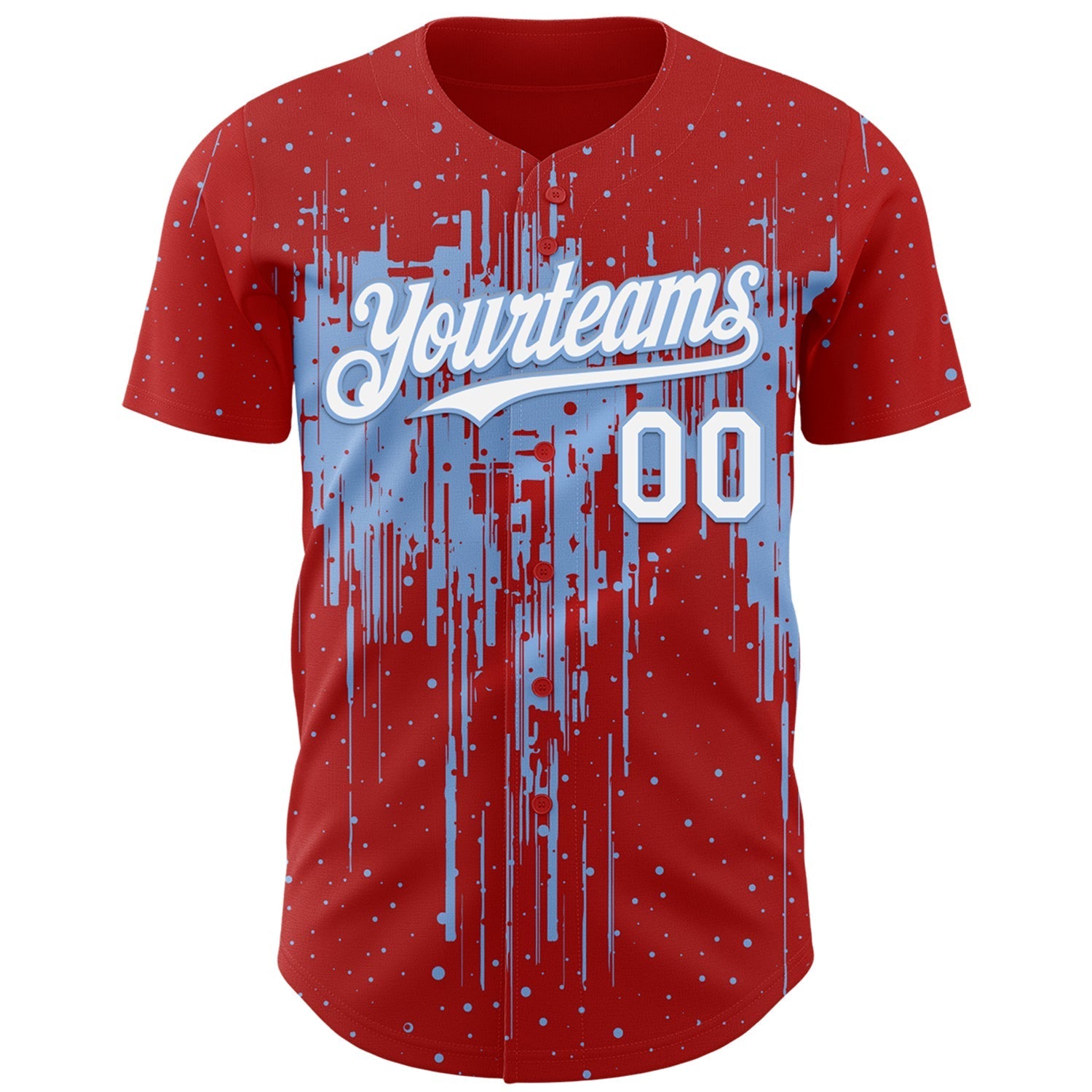 Custom Red White-Light Blue Dripping Splatter Paint Authentic Baseball Jersey baseball jersey product view 2