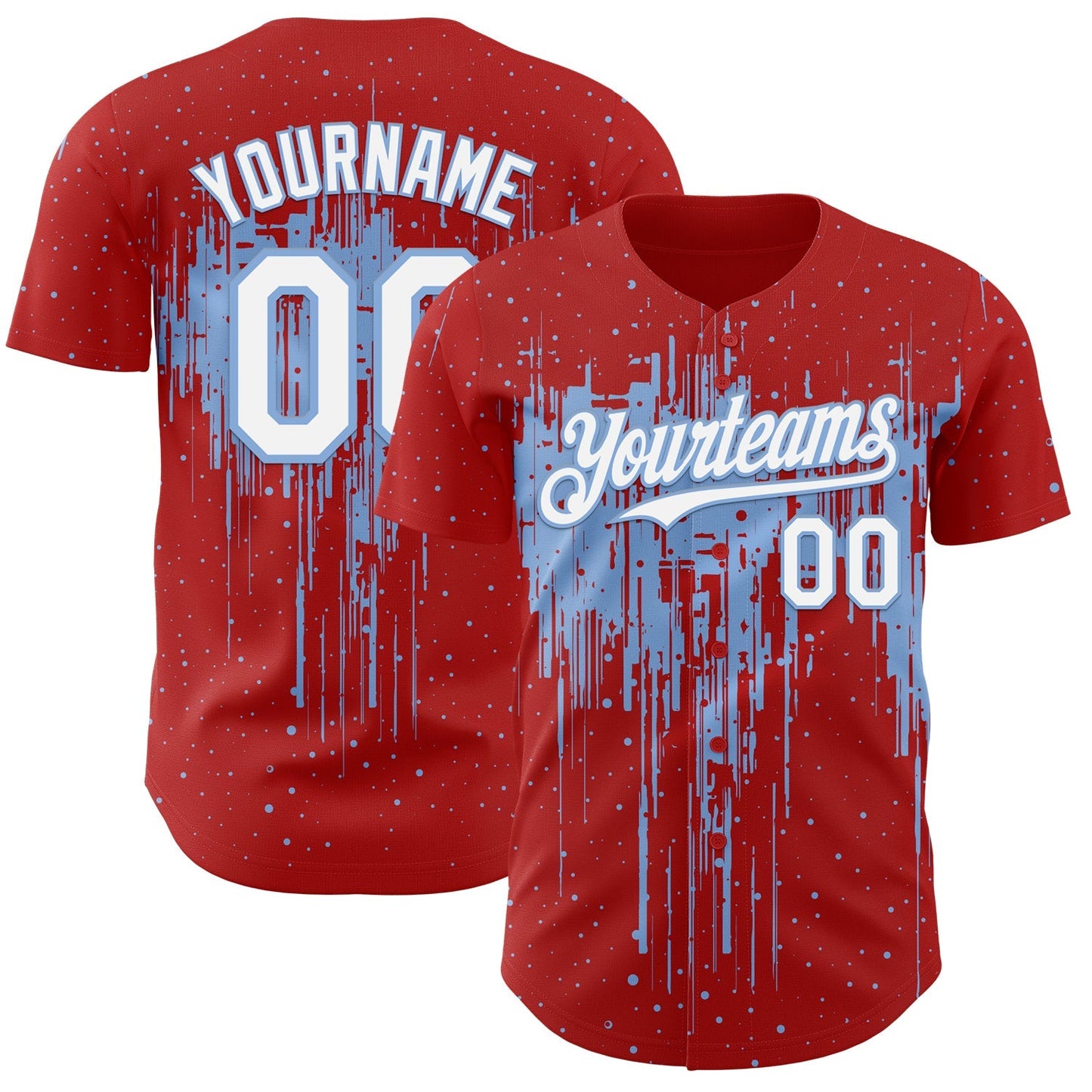 Custom Red White-Light Blue Dripping Splatter Paint Authentic Baseball Jersey baseball jersey product view 1