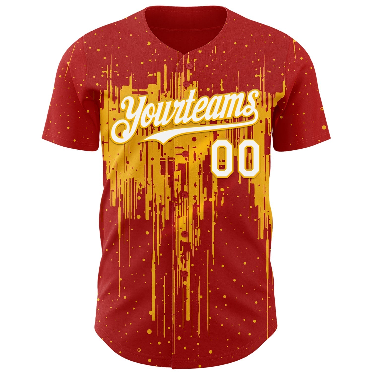 Custom Red White-Gold Dripping Splatter Paint Authentic Baseball Jersey baseball jersey product view 2