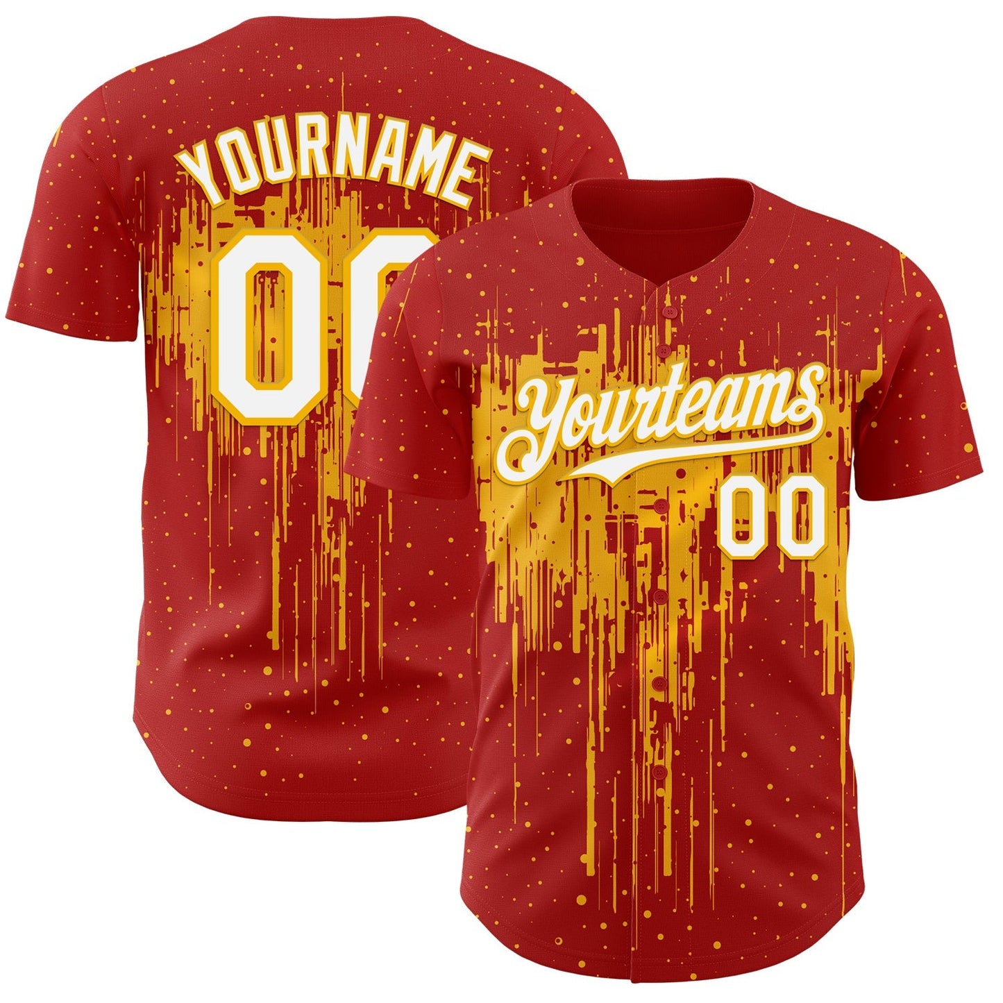 Custom Red White-Gold Dripping Splatter Paint Authentic Baseball Jersey baseball jersey product view 1