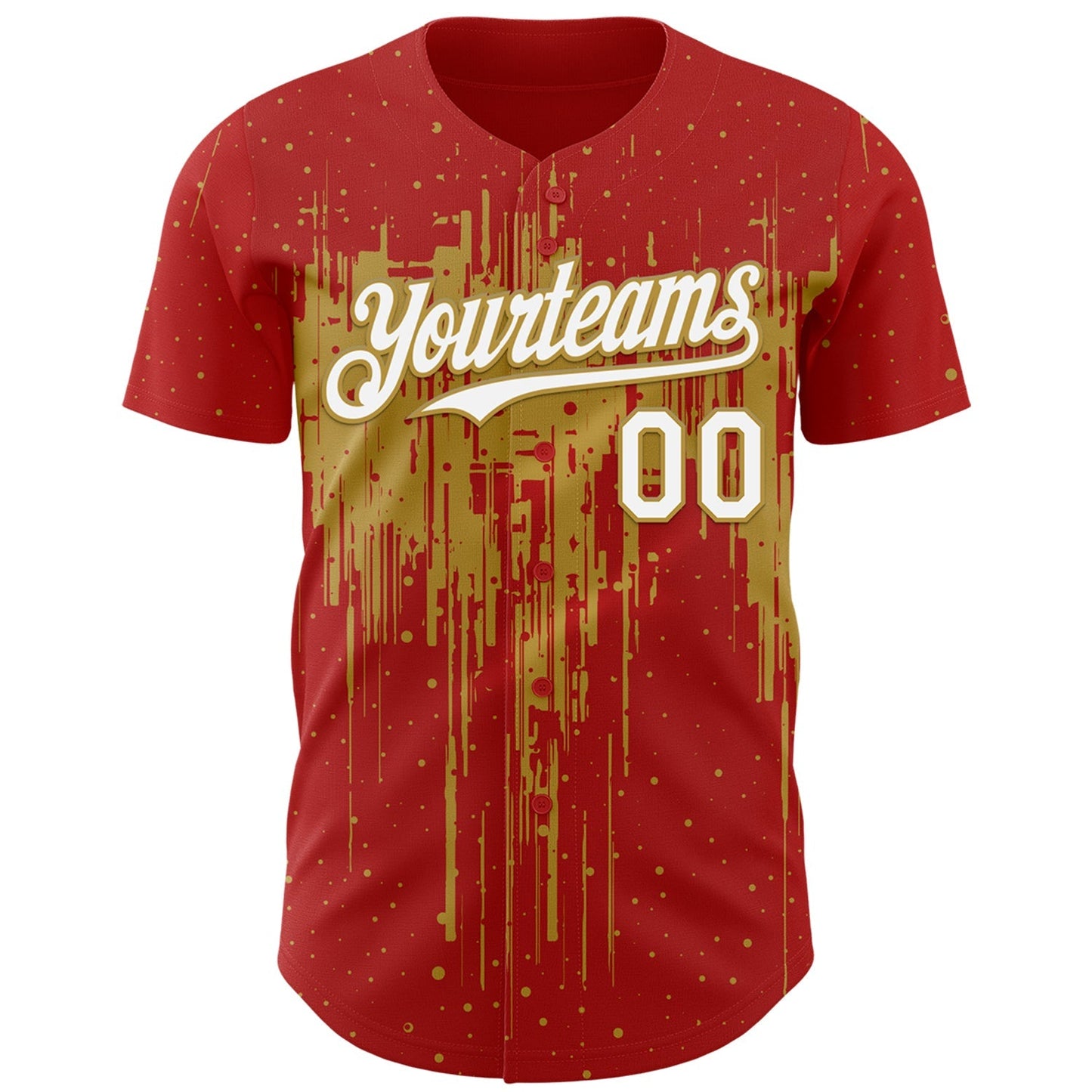 Custom Red White-Old Gold Dripping Splatter Paint Authentic Baseball Jersey baseball jersey product view 2