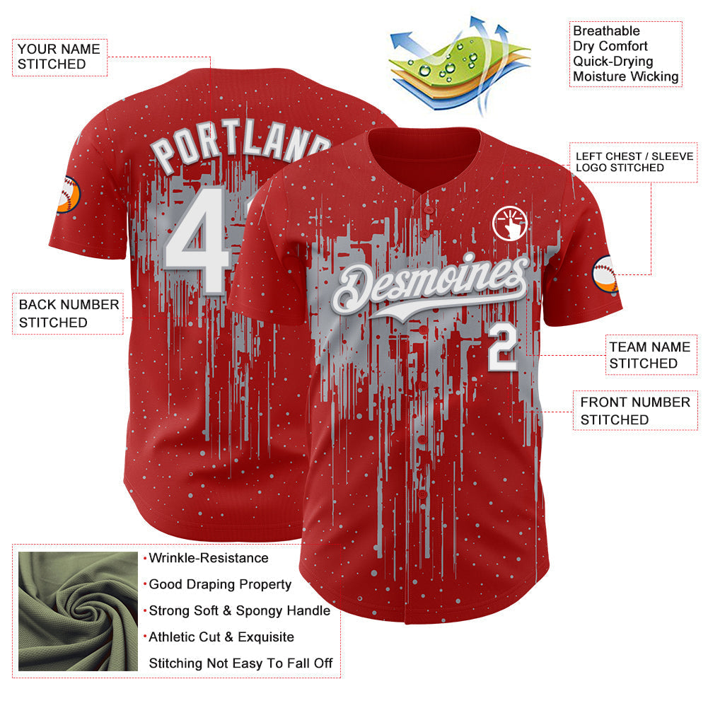 Custom Red White-Gray Dripping Splatter Paint Authentic Baseball Jersey baseball jersey product view 3