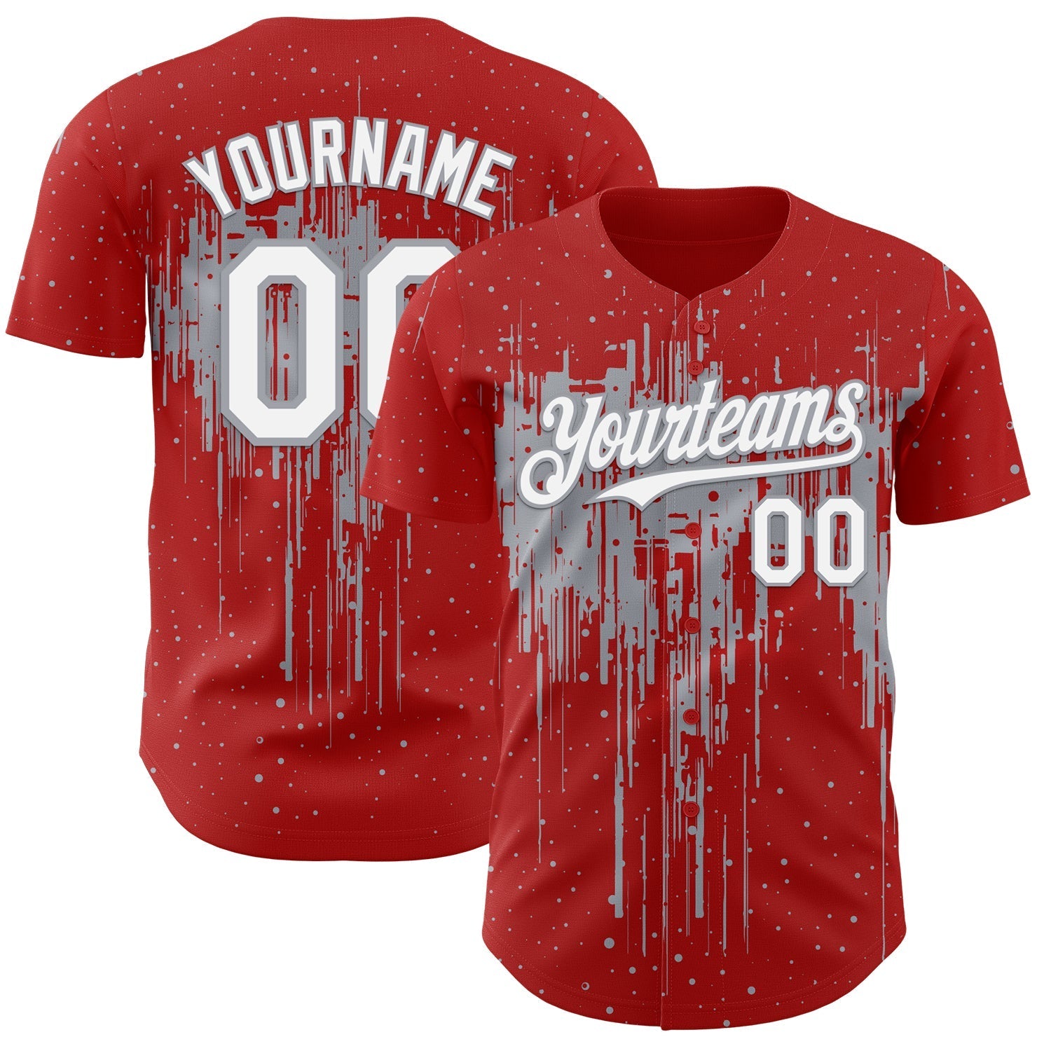 Custom Red White-Gray Dripping Splatter Paint Authentic Baseball Jersey baseball jersey product view 1
