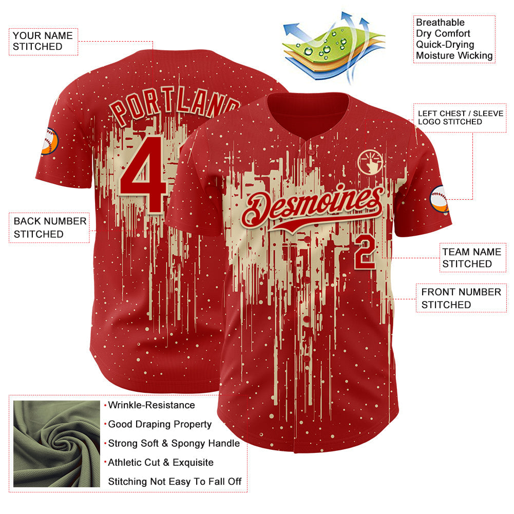 Custom Red Cream Dripping Splatter Paint Authentic Baseball Jersey baseball jersey product view 3