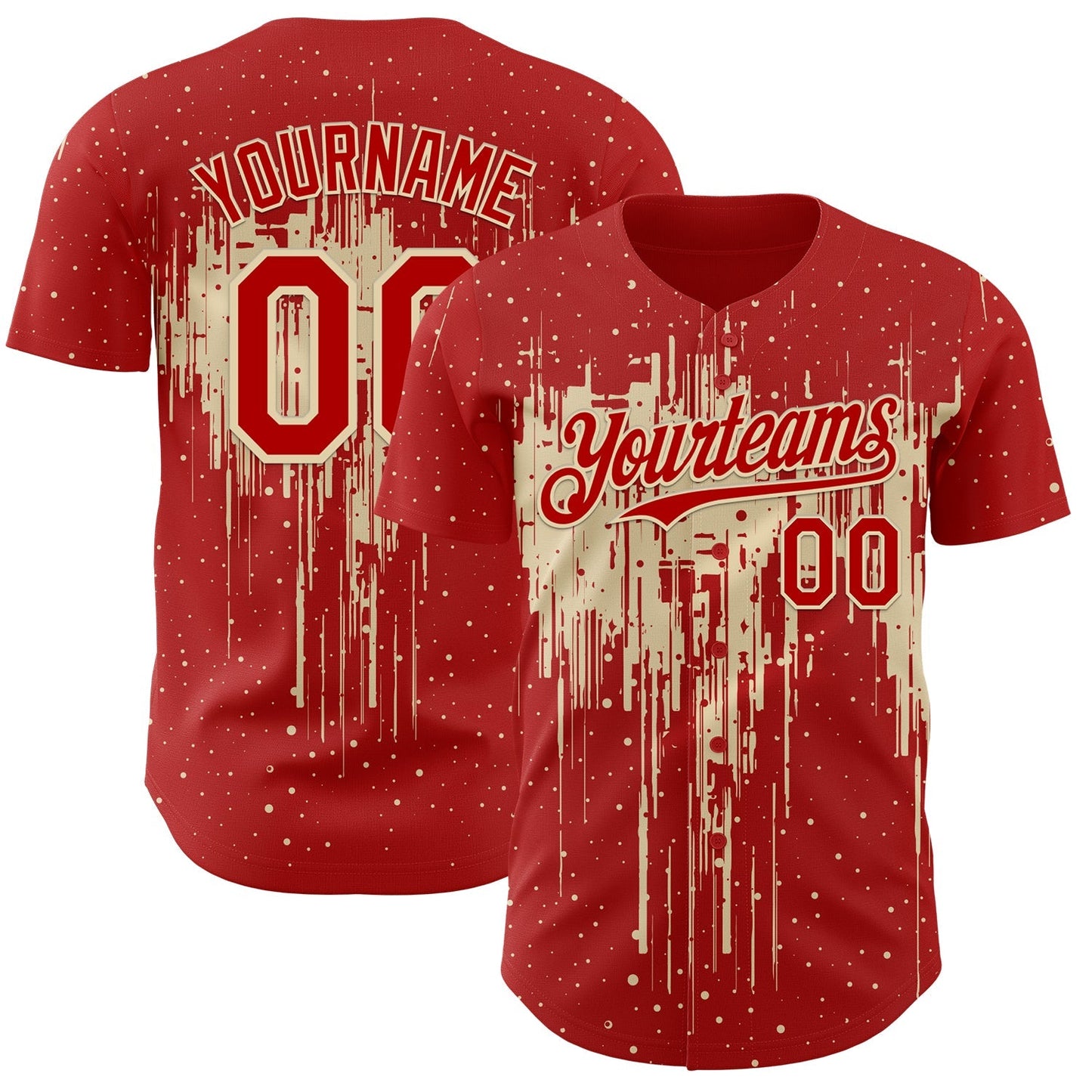 Custom Red Cream Dripping Splatter Paint Authentic Baseball Jersey baseball jersey product view 1