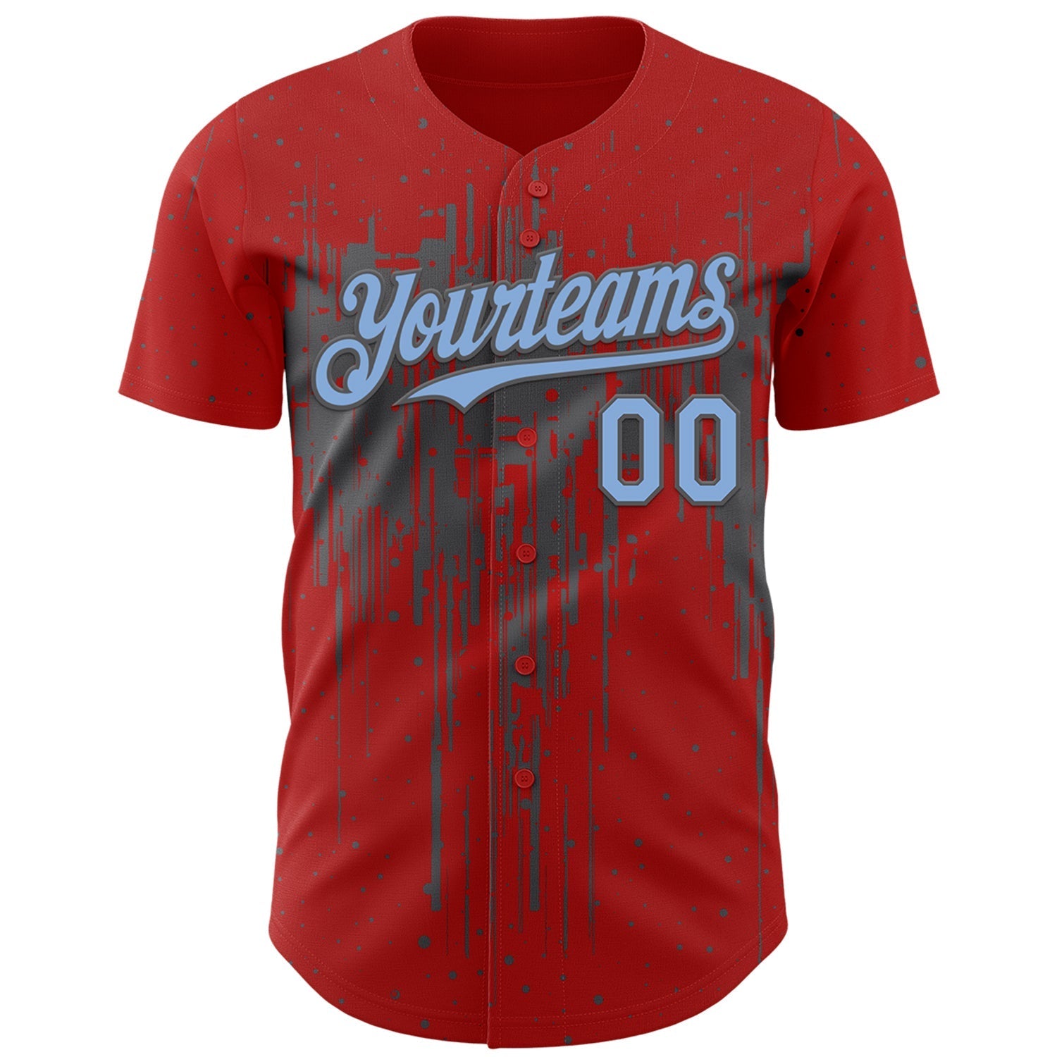 Custom Red Light Blue-Steel Gray Dripping Splatter Paint Authentic Baseball Jersey baseball jersey product view 2