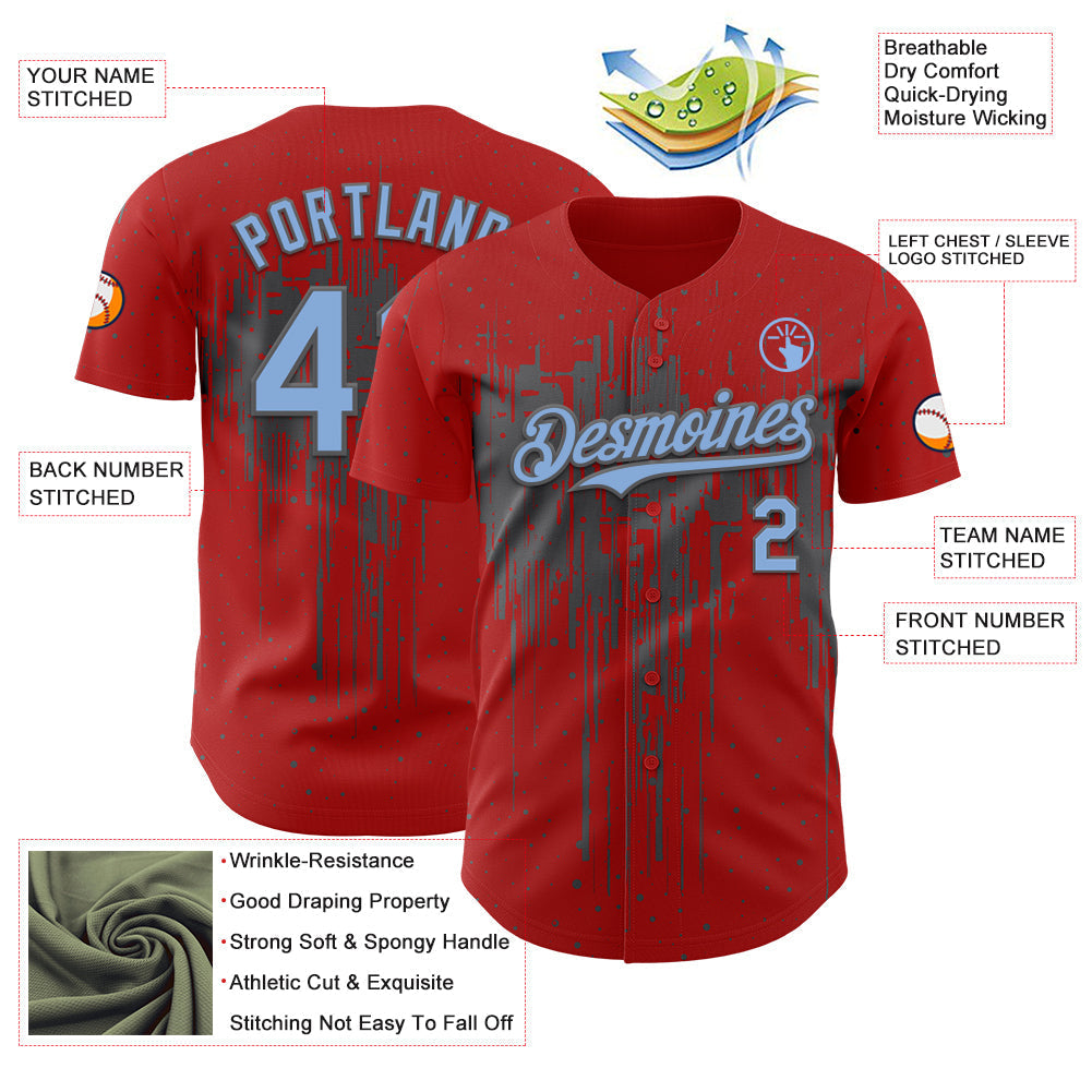 Custom Red Light Blue-Steel Gray Dripping Splatter Paint Authentic Baseball Jersey baseball jersey product view 3
