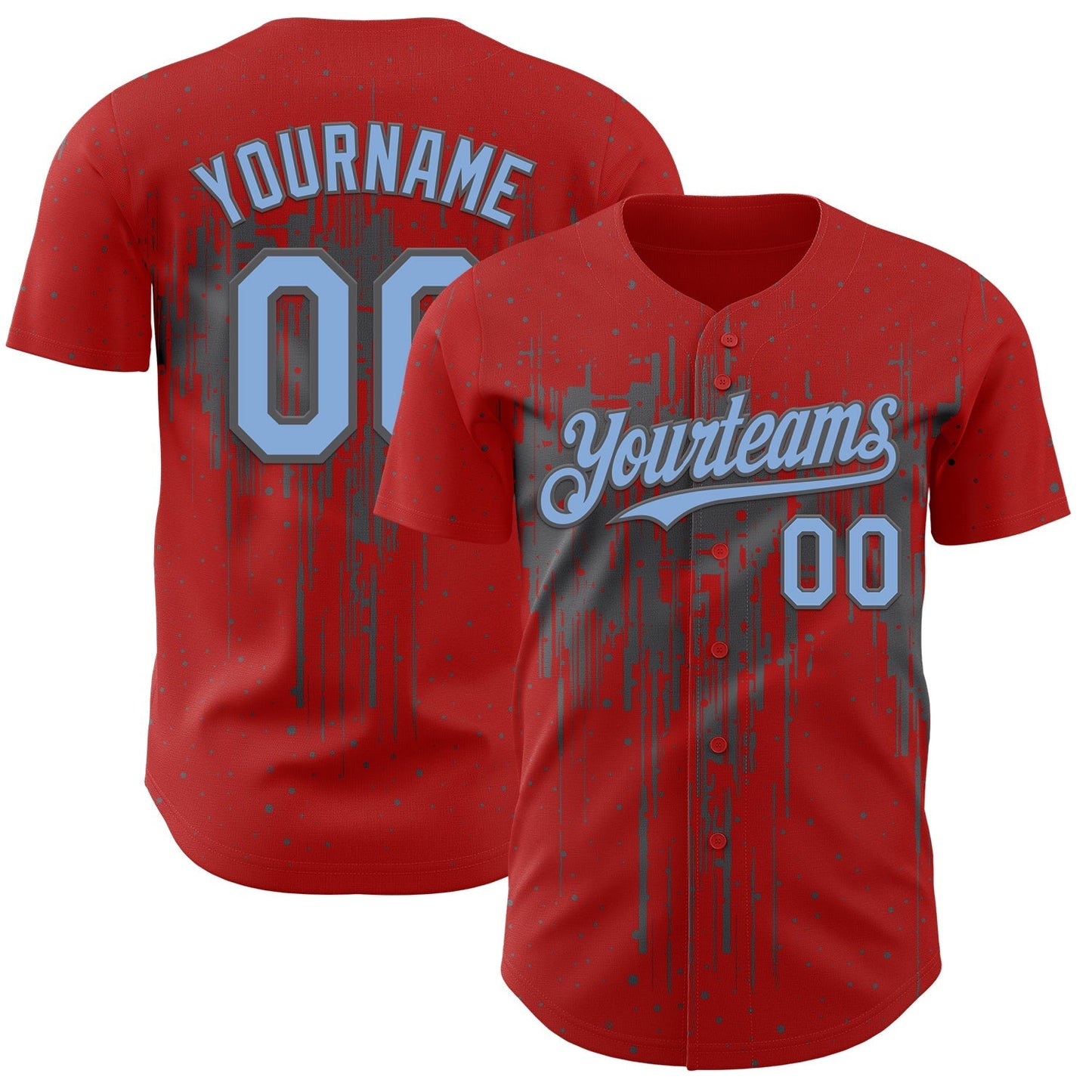 Custom Red Light Blue-Steel Gray Dripping Splatter Paint Authentic Baseball Jersey baseball jersey product view 1
