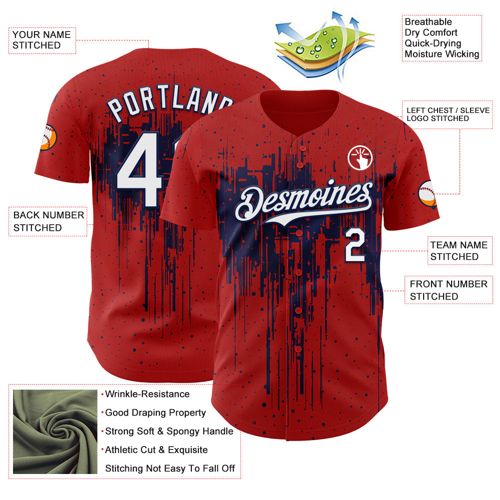 Custom Red White-Navy Dripping Splatter Paint Authentic Baseball Jersey baseball jersey product view 3