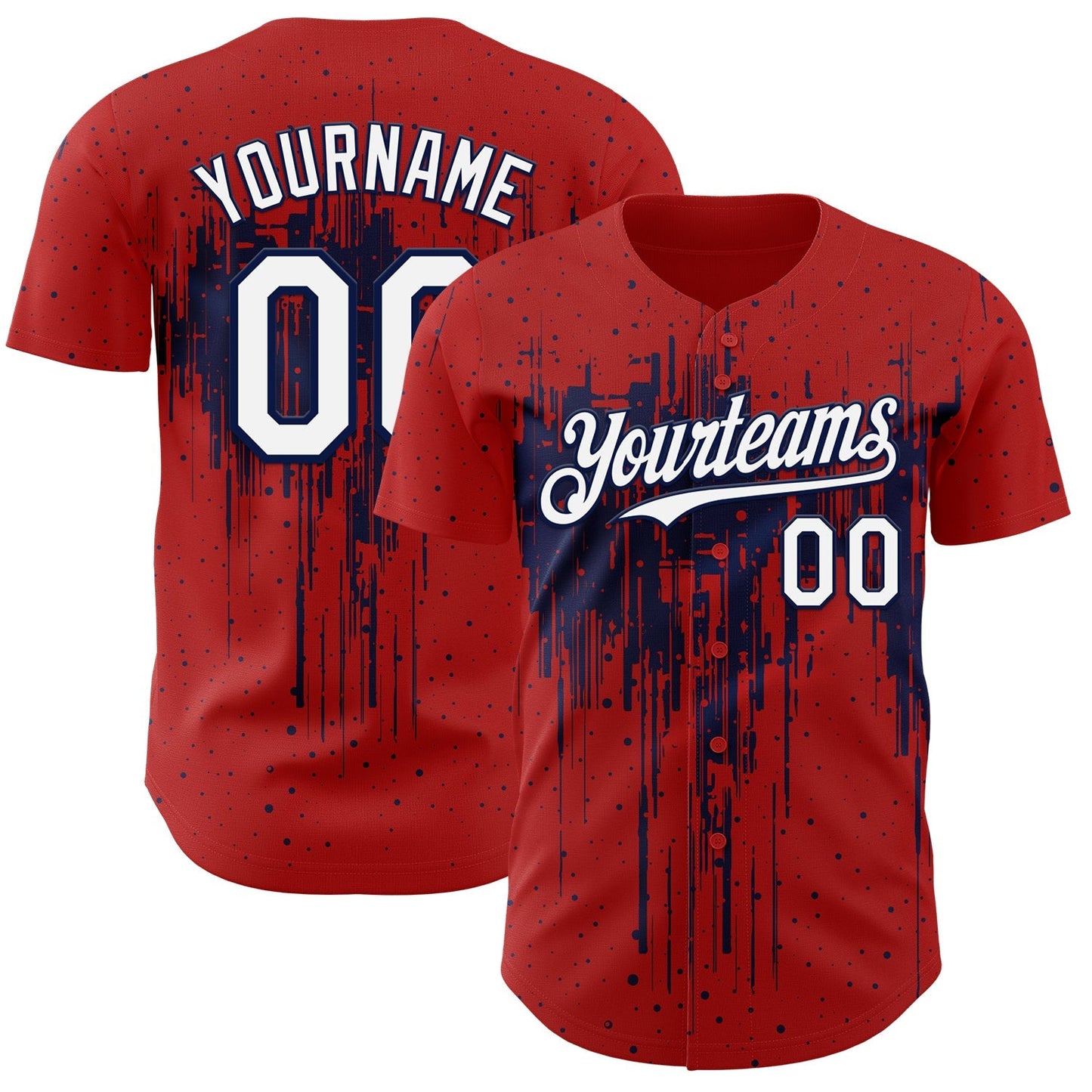 Custom Red White-Navy Dripping Splatter Paint Authentic Baseball Jersey baseball jersey product view 1
