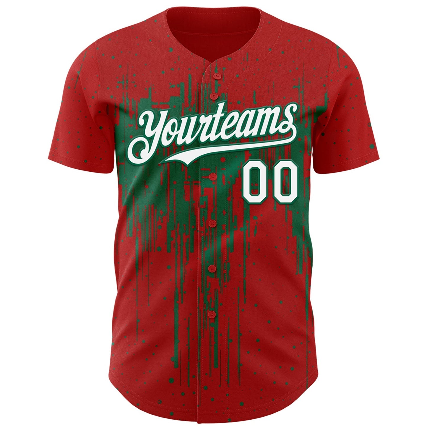 Custom Red White-Kelly Green Dripping Splatter Paint Authentic Baseball Jersey baseball jersey product view 2
