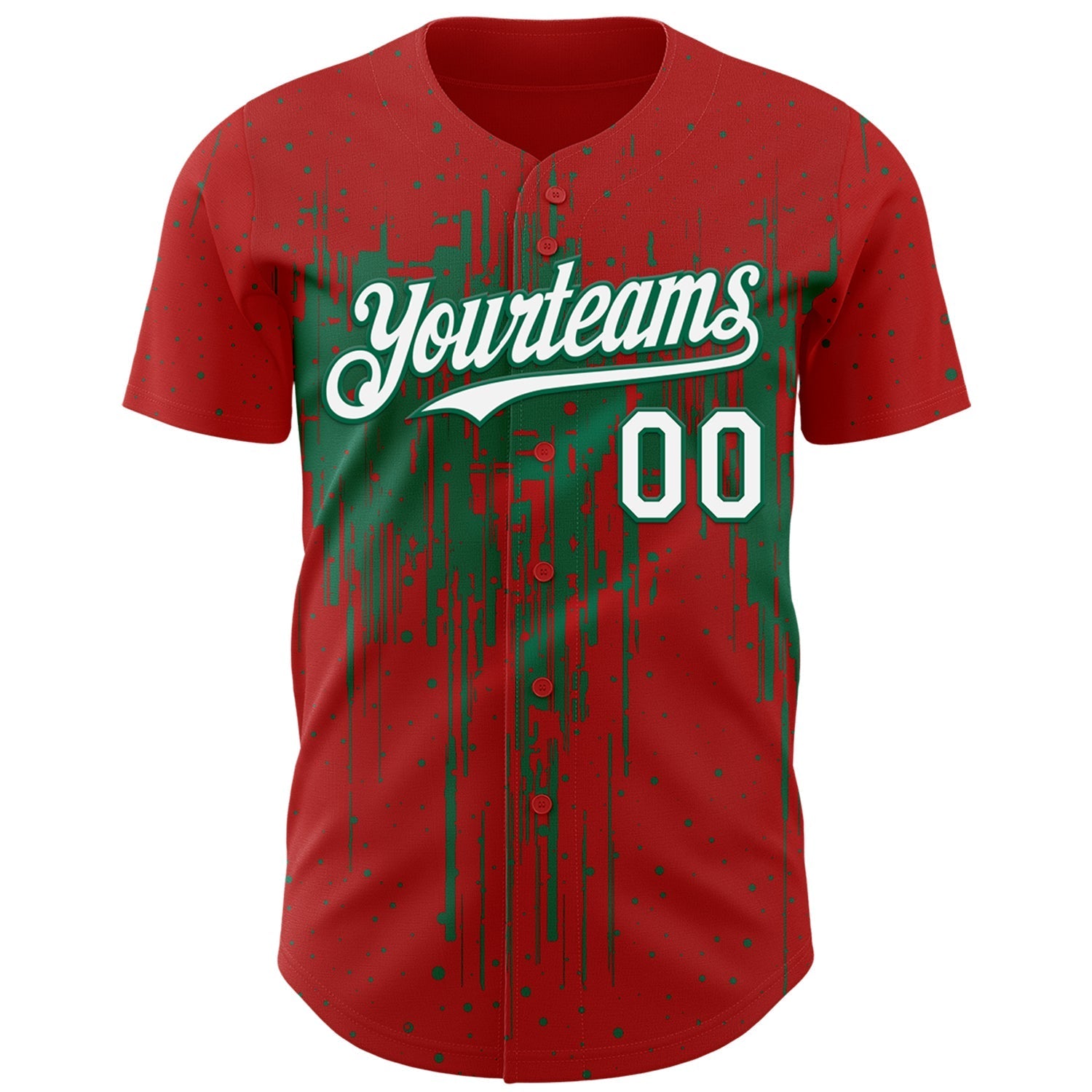 Custom Red White-Kelly Green Dripping Splatter Paint Authentic Baseball Jersey baseball jersey product view 2