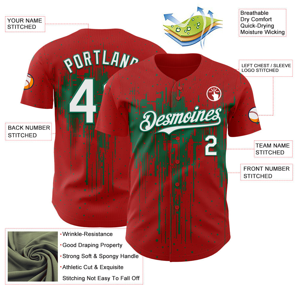 Custom Red White-Kelly Green Dripping Splatter Paint Authentic Baseball Jersey baseball jersey product view 3