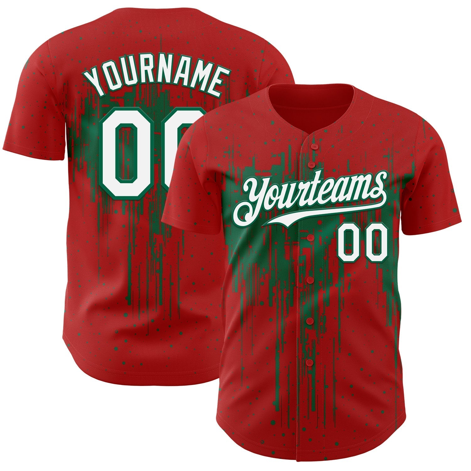 Custom Red White-Kelly Green Dripping Splatter Paint Authentic Baseball Jersey baseball jersey product view 1