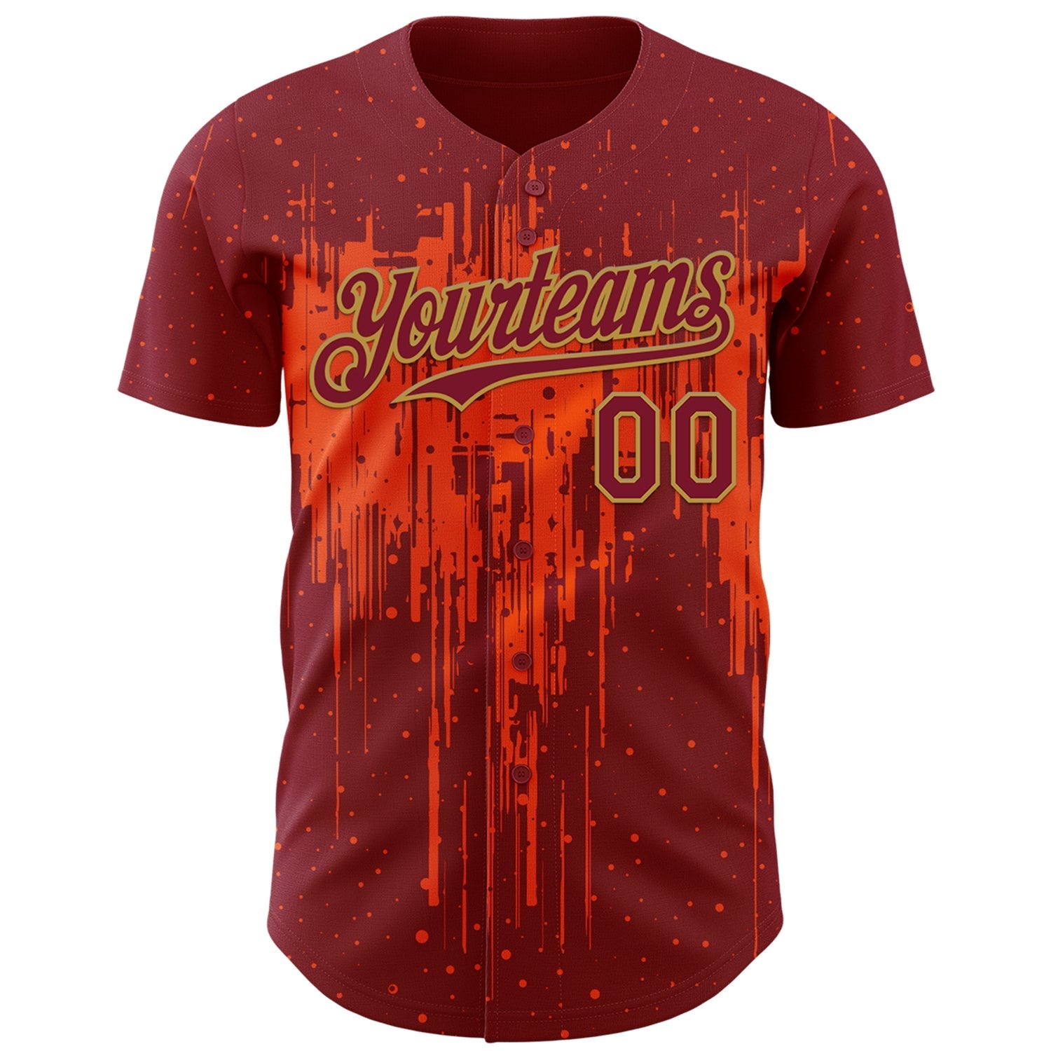 Custom Crimson Old Gold Orange Dripping Splatter Paint Authentic Baseball Jersey baseball jersey product view 2