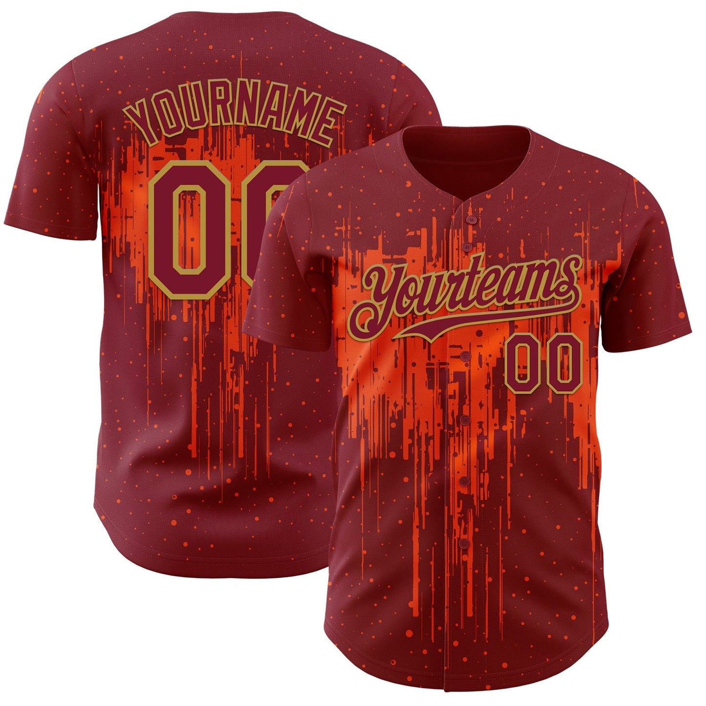 Custom Crimson Old Gold Orange Dripping Splatter Paint Authentic Baseball Jersey baseball jersey product view 1