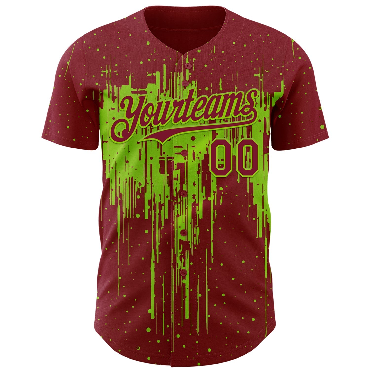 Custom Crimson Neon Green Dripping Splatter Paint Authentic Baseball Jersey baseball jersey product view 2
