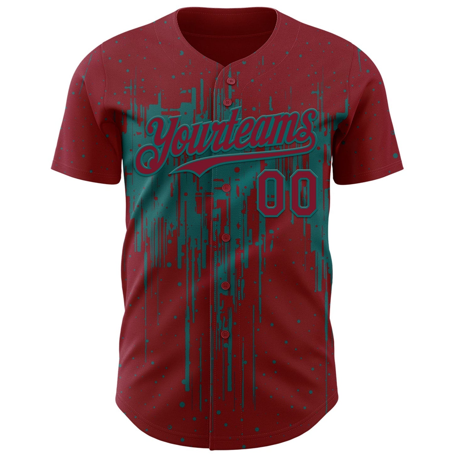 Custom Crimson Teal Dripping Splatter Paint Authentic Baseball Jersey baseball jersey product view 2