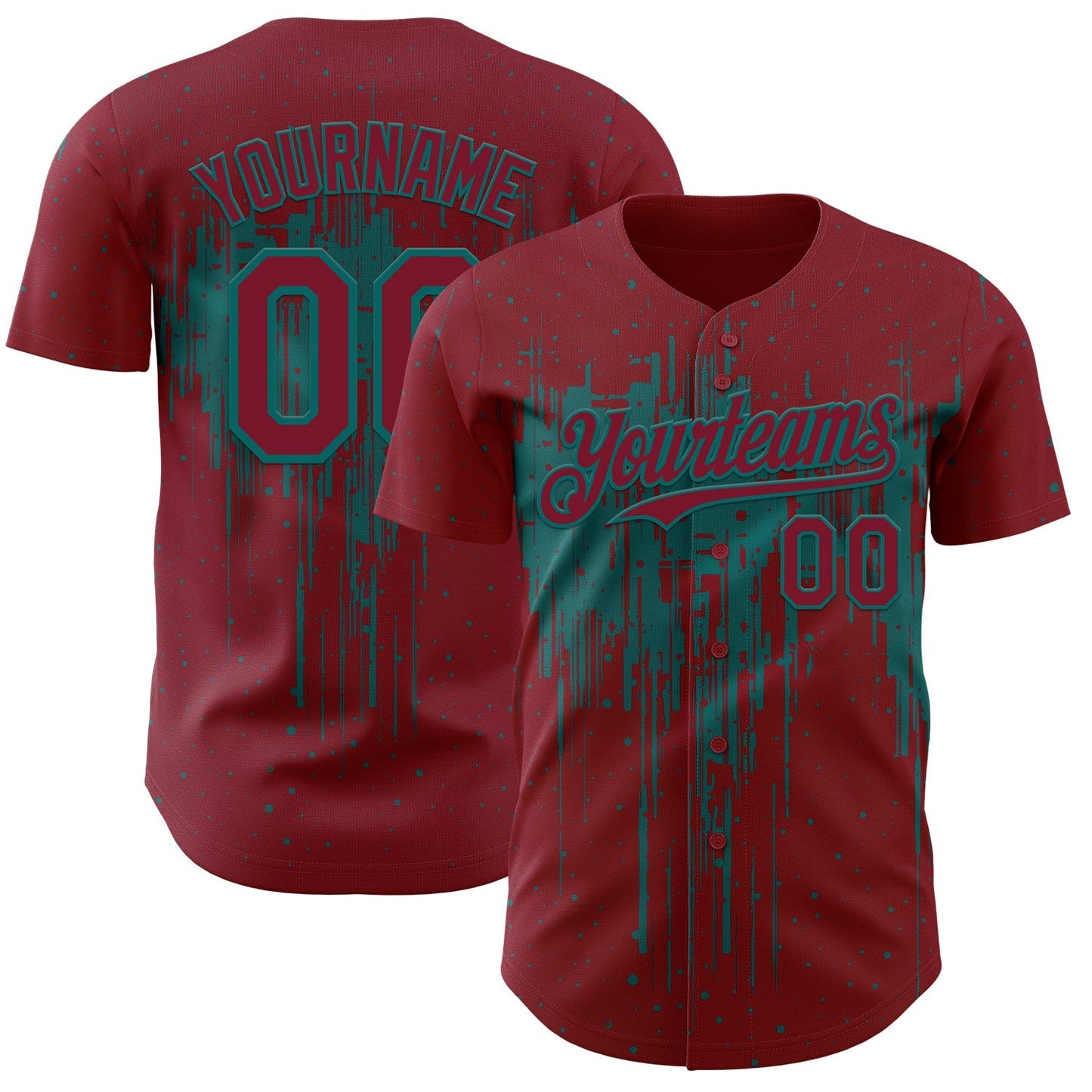 Custom Crimson Teal Dripping Splatter Paint Authentic Baseball Jersey baseball jersey product view 1