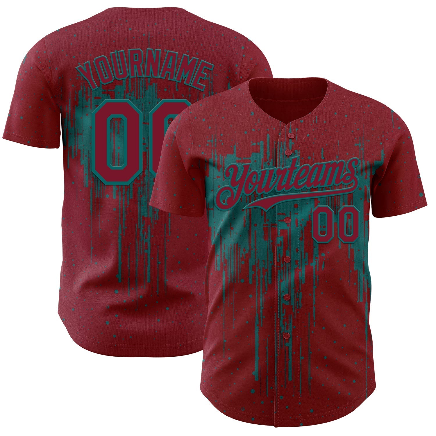 Custom Crimson Teal Dripping Splatter Paint Authentic Baseball Jersey baseball jersey product view 1