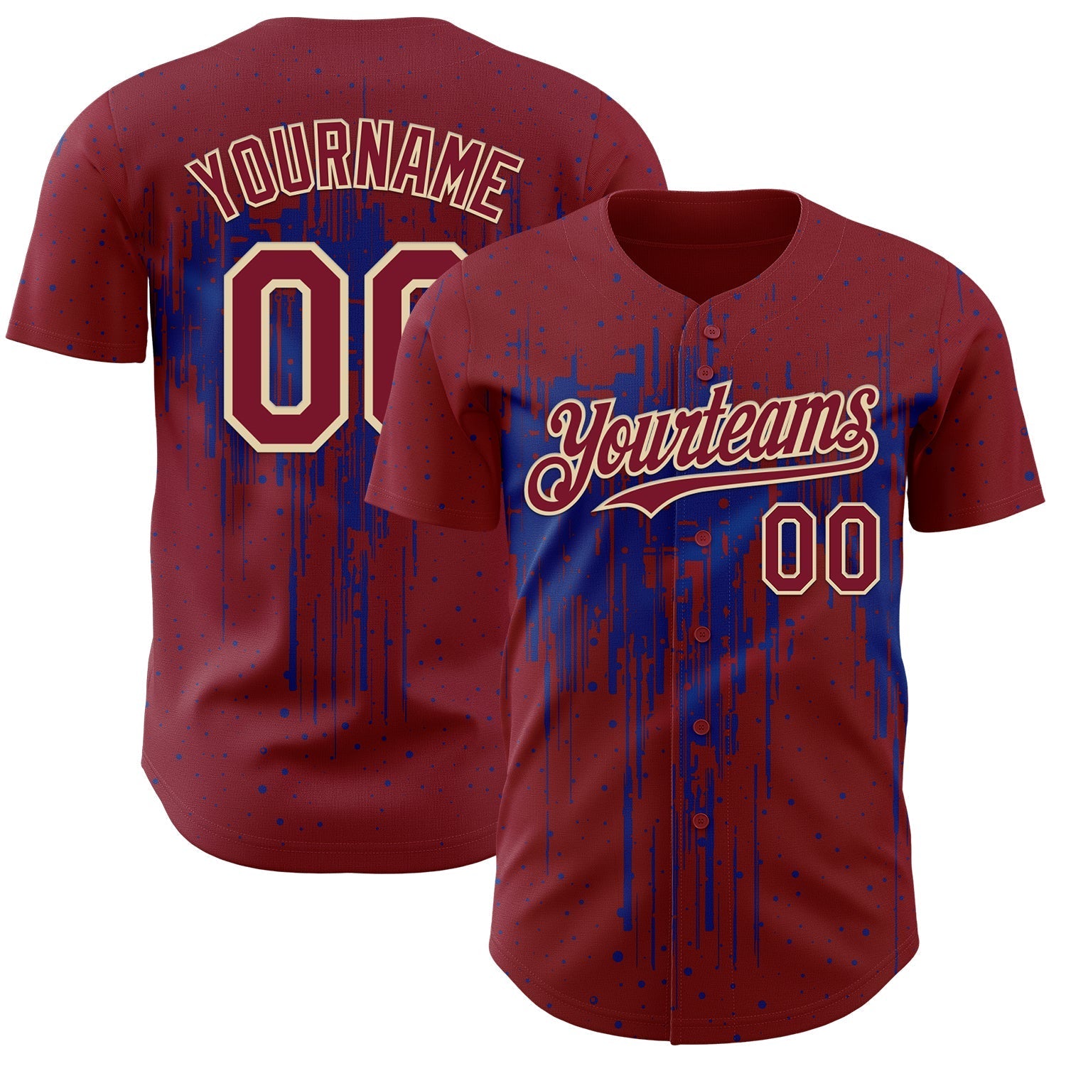 Custom Crimson Cream-Royal Dripping Splatter Paint Authentic Baseball Jersey baseball jersey product view 1