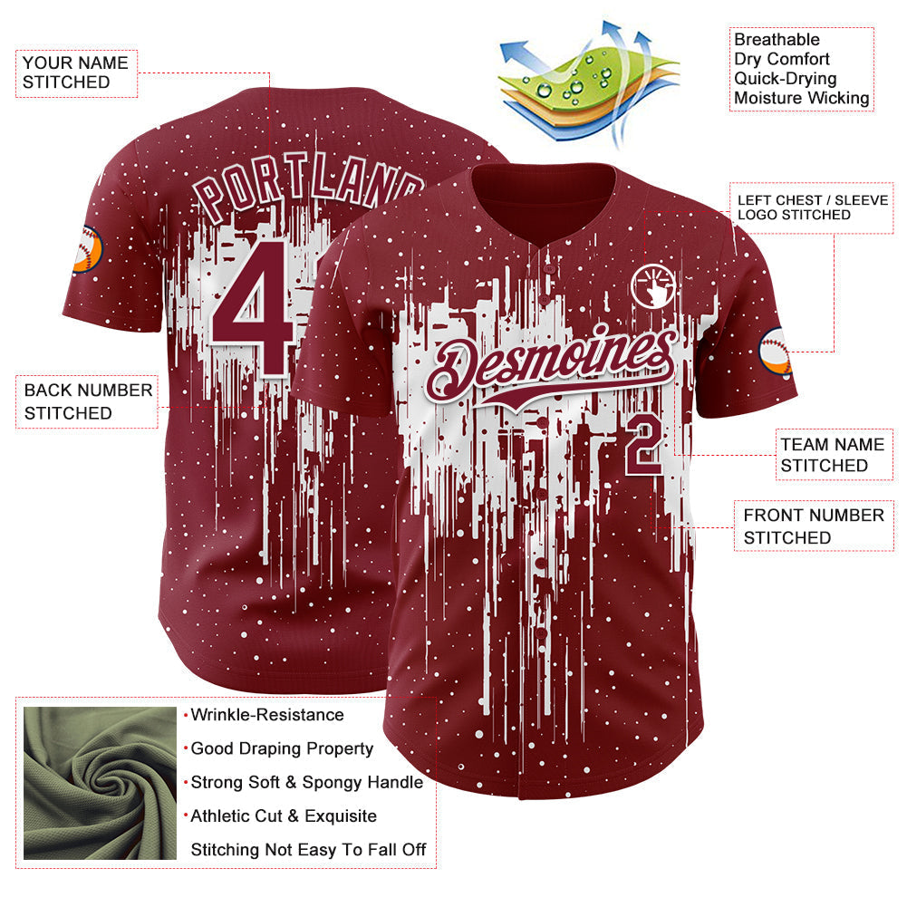 Custom Crimson White Dripping Splatter Paint Authentic Baseball Jersey baseball jersey product view 3
