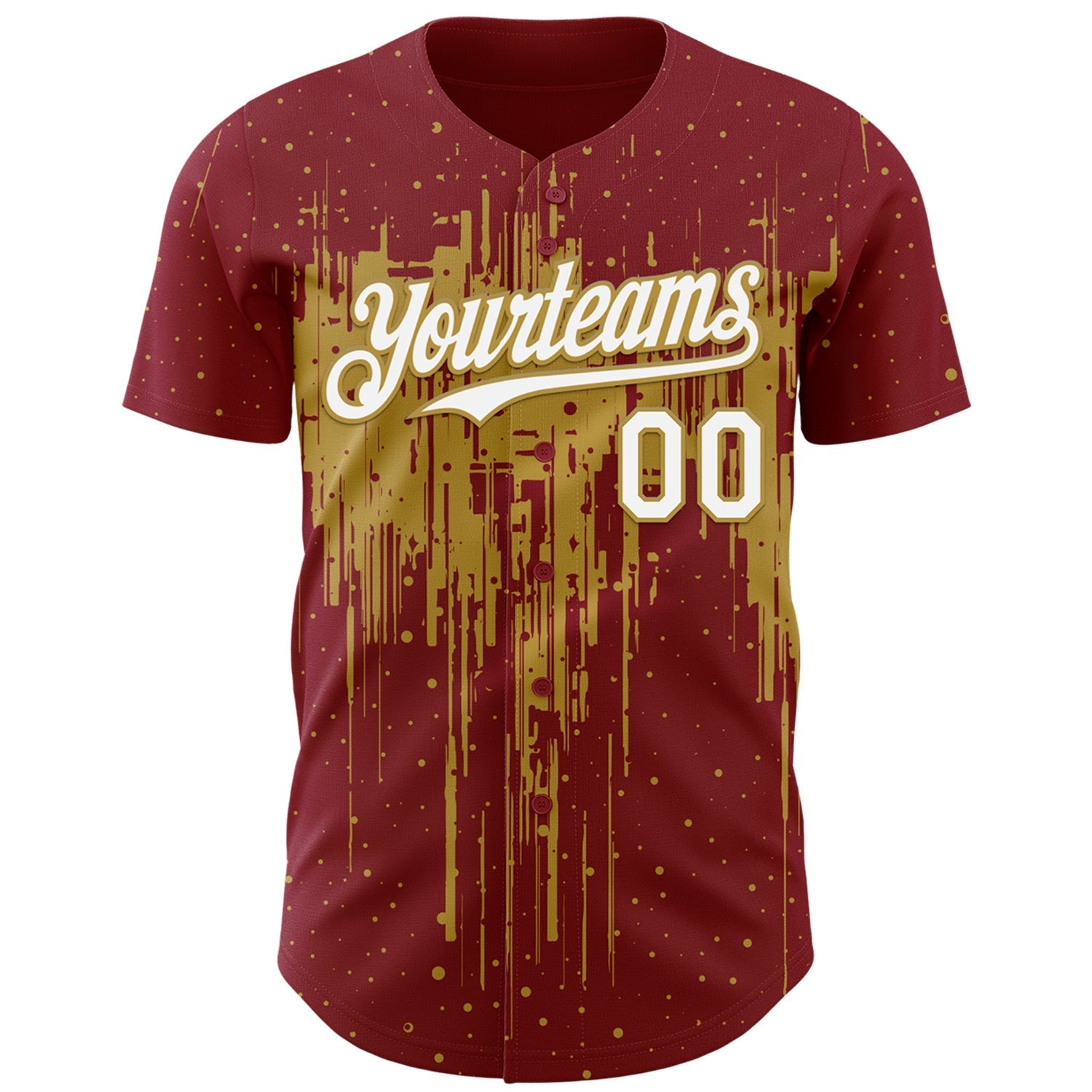 Custom Crimson White-Old Gold Dripping Splatter Paint Authentic Baseball Jersey baseball jersey product view 2