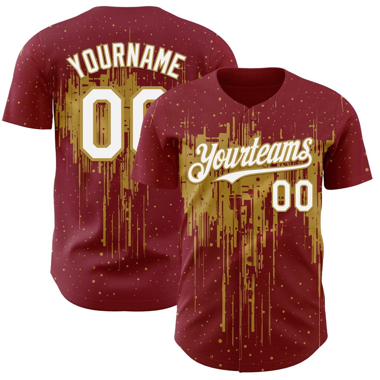 Custom Crimson White-Old Gold Dripping Splatter Paint Authentic Baseball Jersey baseball jersey product view 1