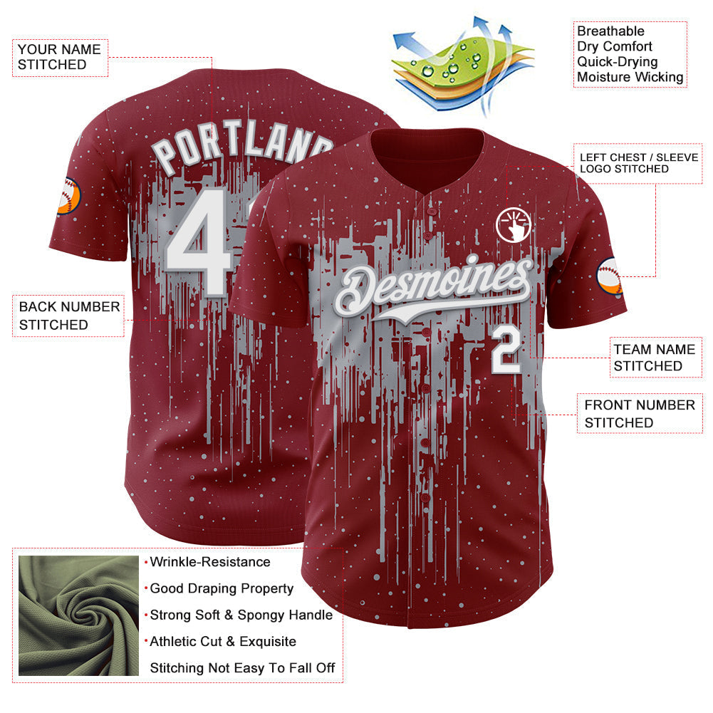 Custom Crimson White-Gray Dripping Splatter Paint Authentic Baseball Jersey baseball jersey product view 3