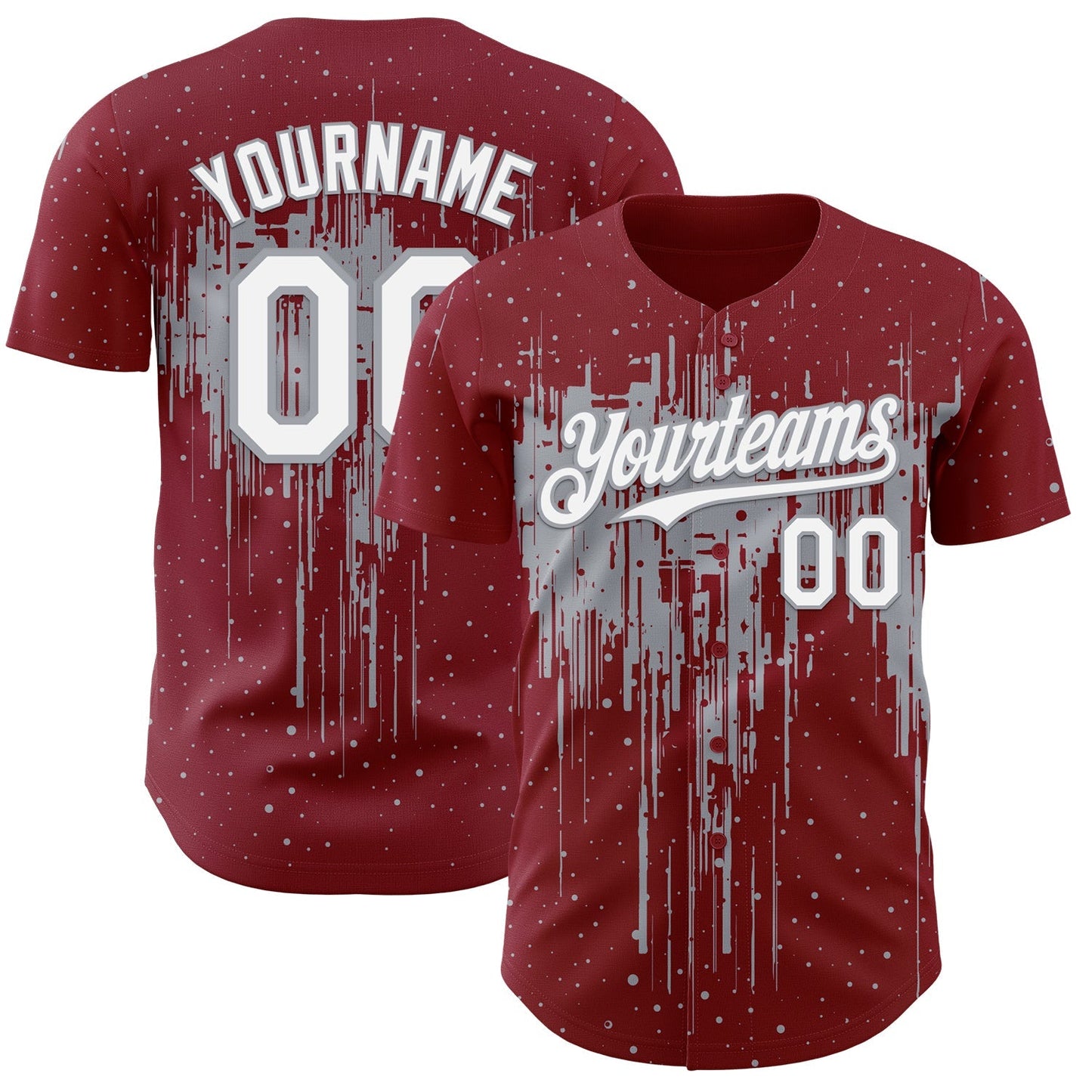 Custom Crimson White-Gray Dripping Splatter Paint Authentic Baseball Jersey baseball jersey product view 1