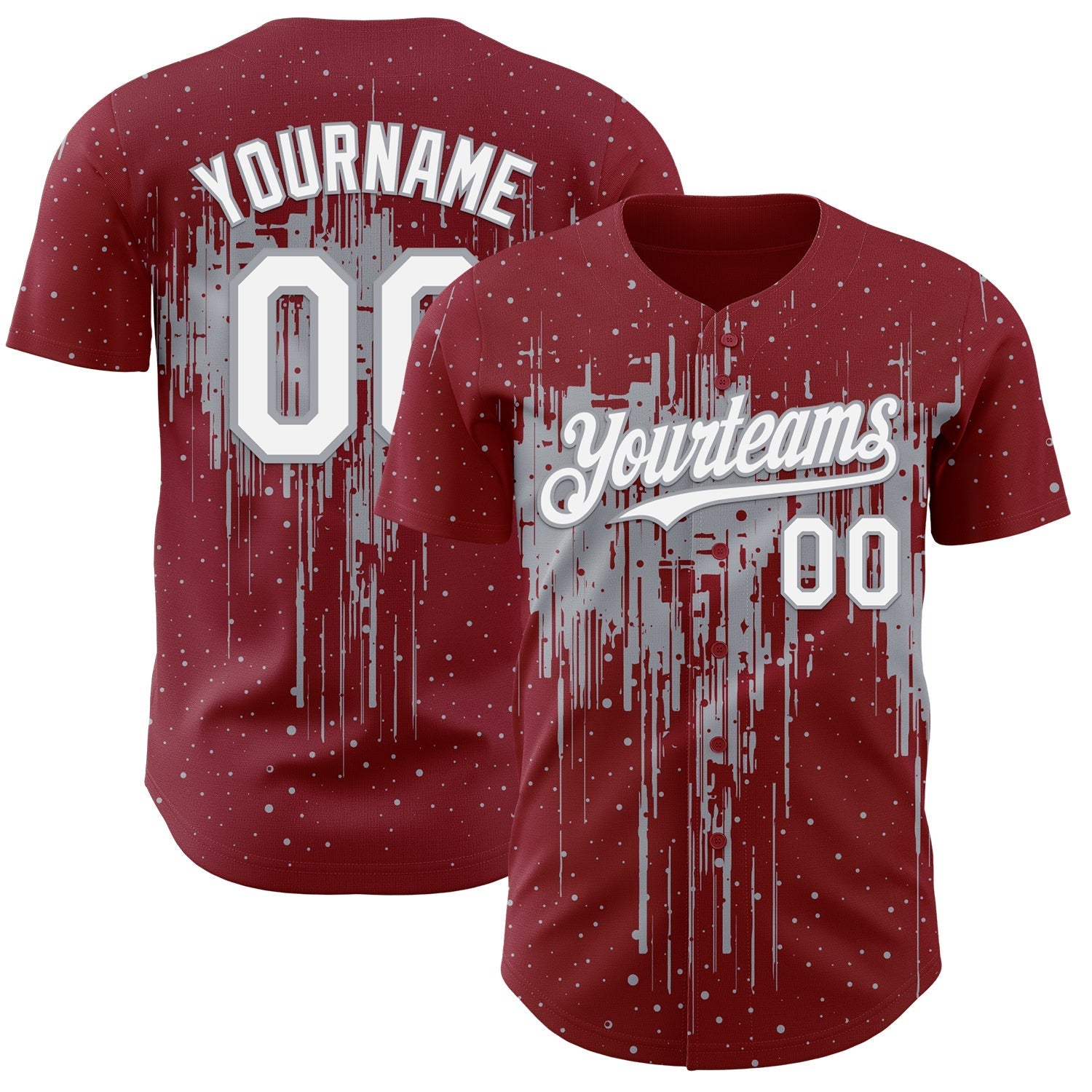 Custom Crimson White-Gray Dripping Splatter Paint Authentic Baseball Jersey baseball jersey product view 1