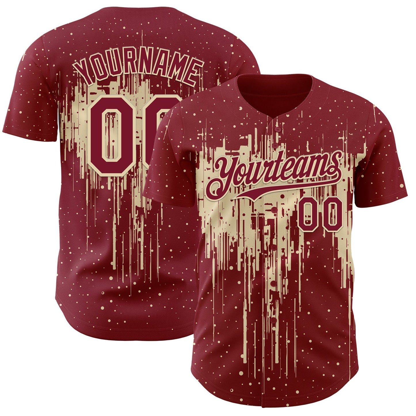Custom Crimson Cream Dripping Splatter Paint Authentic Baseball Jersey baseball jersey product view 1