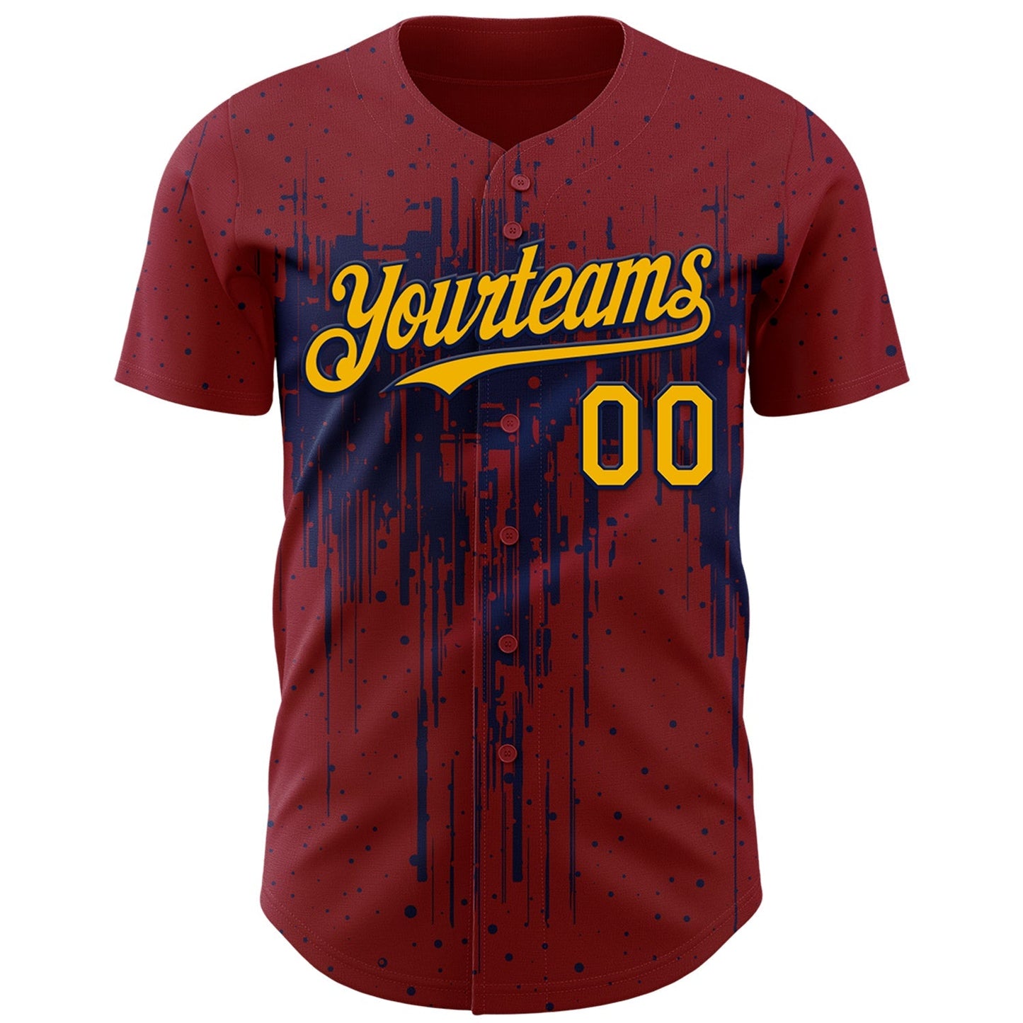 Custom Crimson Gold-Navy Dripping Splatter Paint Authentic Baseball Jersey baseball jersey product view 2