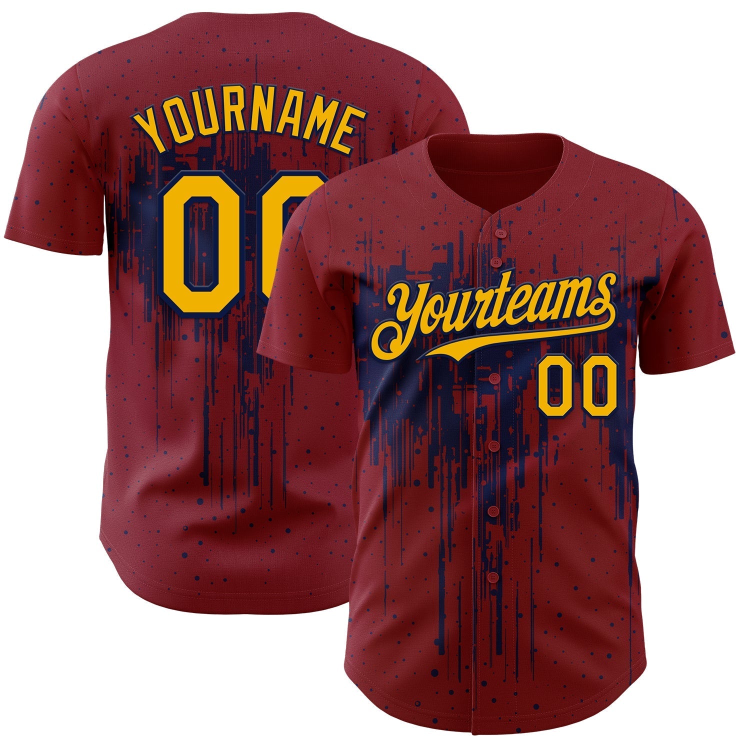 Custom Crimson Gold-Navy Dripping Splatter Paint Authentic Baseball Jersey baseball jersey product view 1