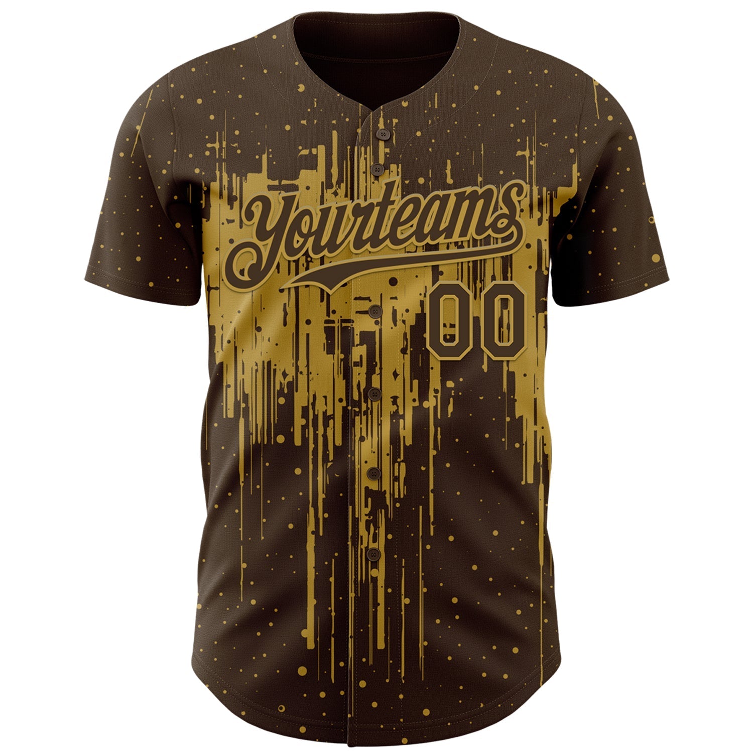 Custom Brown Old Gold Dripping Splatter Paint Authentic Baseball Jersey baseball jersey product view 2