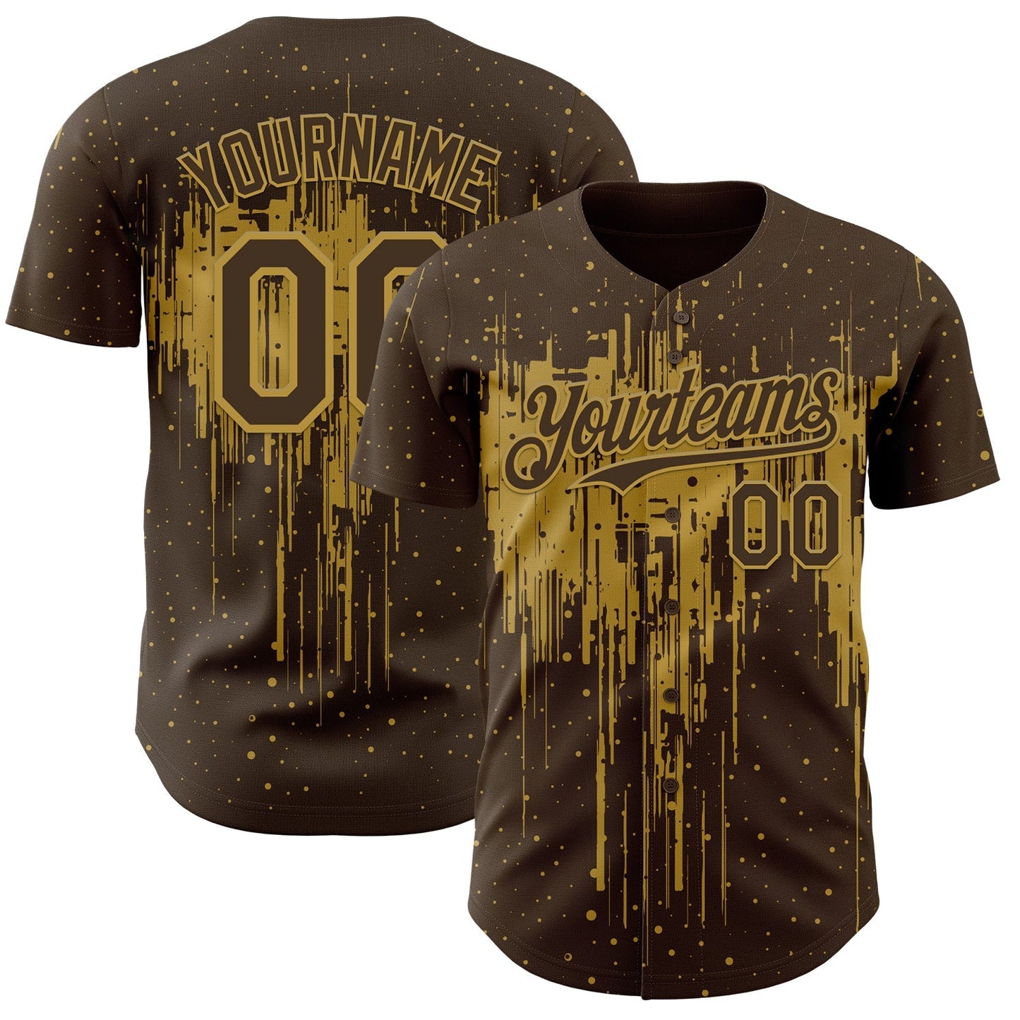 Custom Brown Old Gold Dripping Splatter Paint Authentic Baseball Jersey baseball jersey product view 1